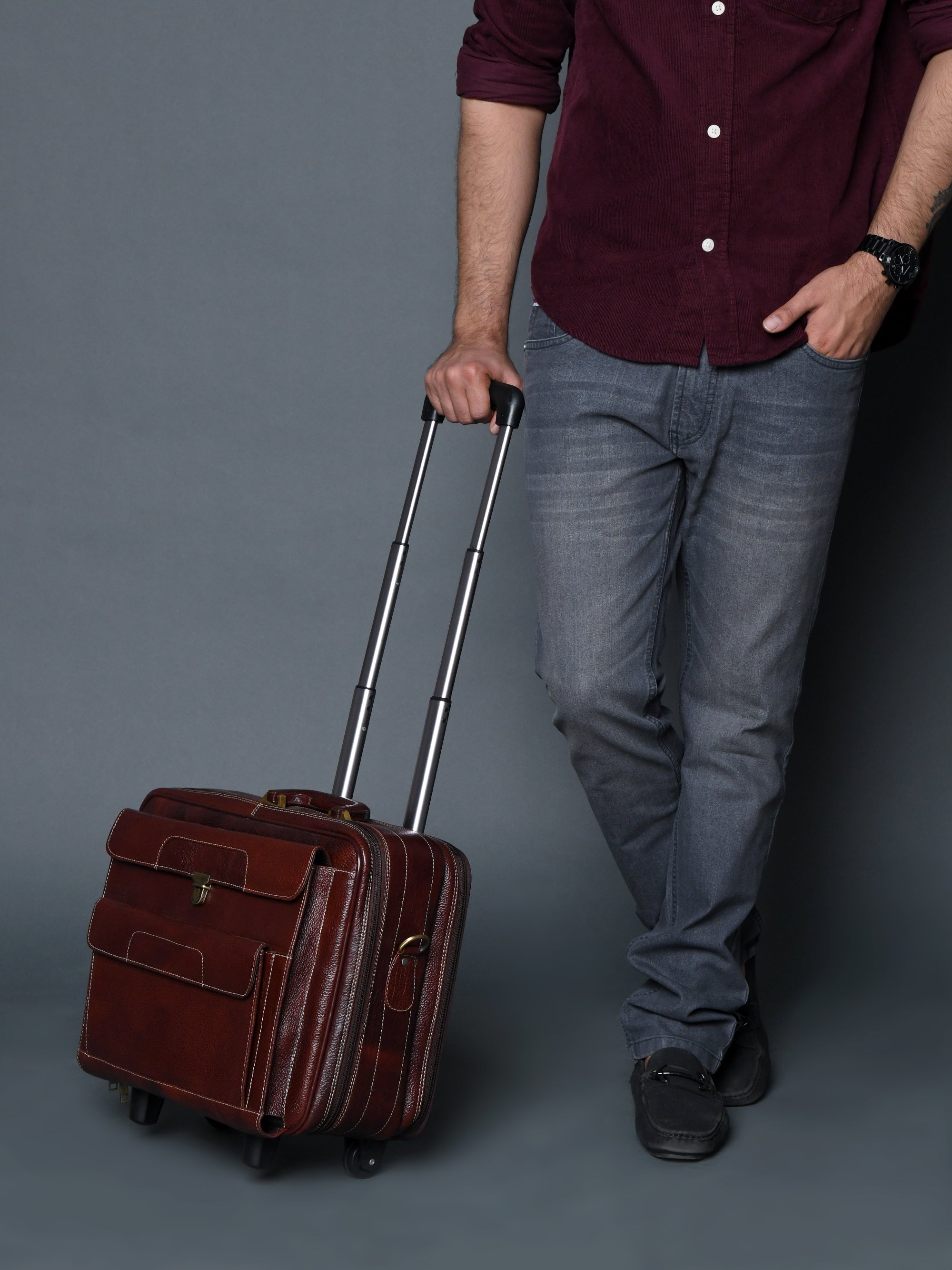 Wanderer Leather Trolly Suitcase Bag