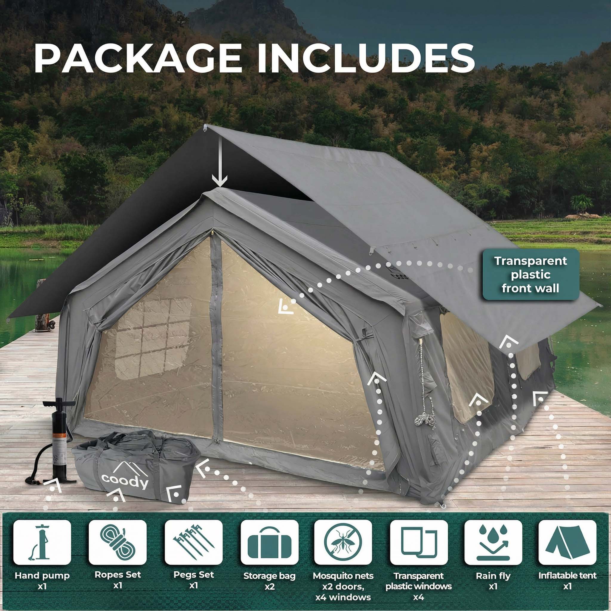Coody 17.2 (Koala-7) Gray Inflatable Tent House for Camping (2-10 person)