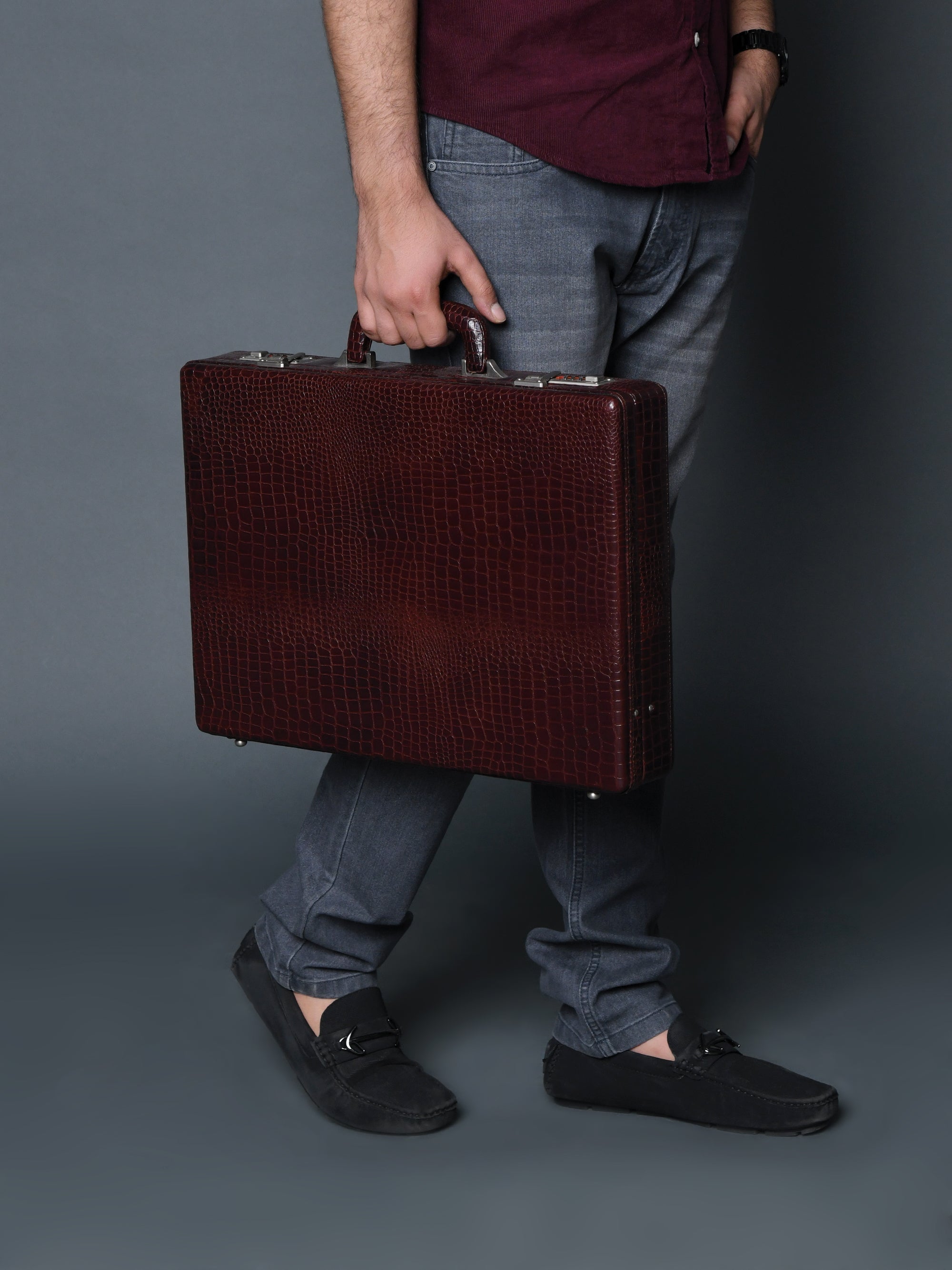 Executive Croco Leather Briefcase/Suitcase- Brown
