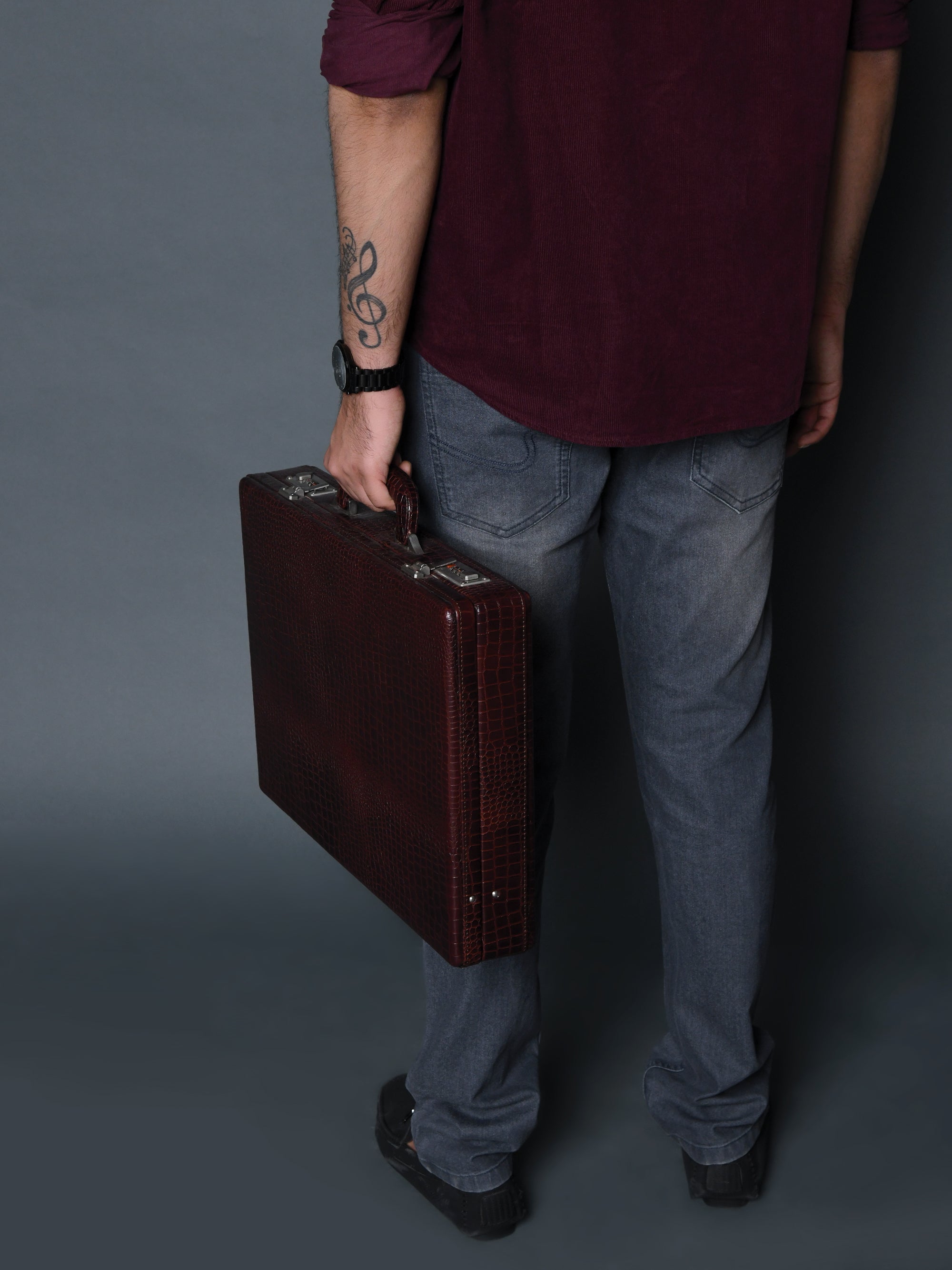 Executive Croco Leather Briefcase/Suitcase- Brown | Backcountry Sportsman