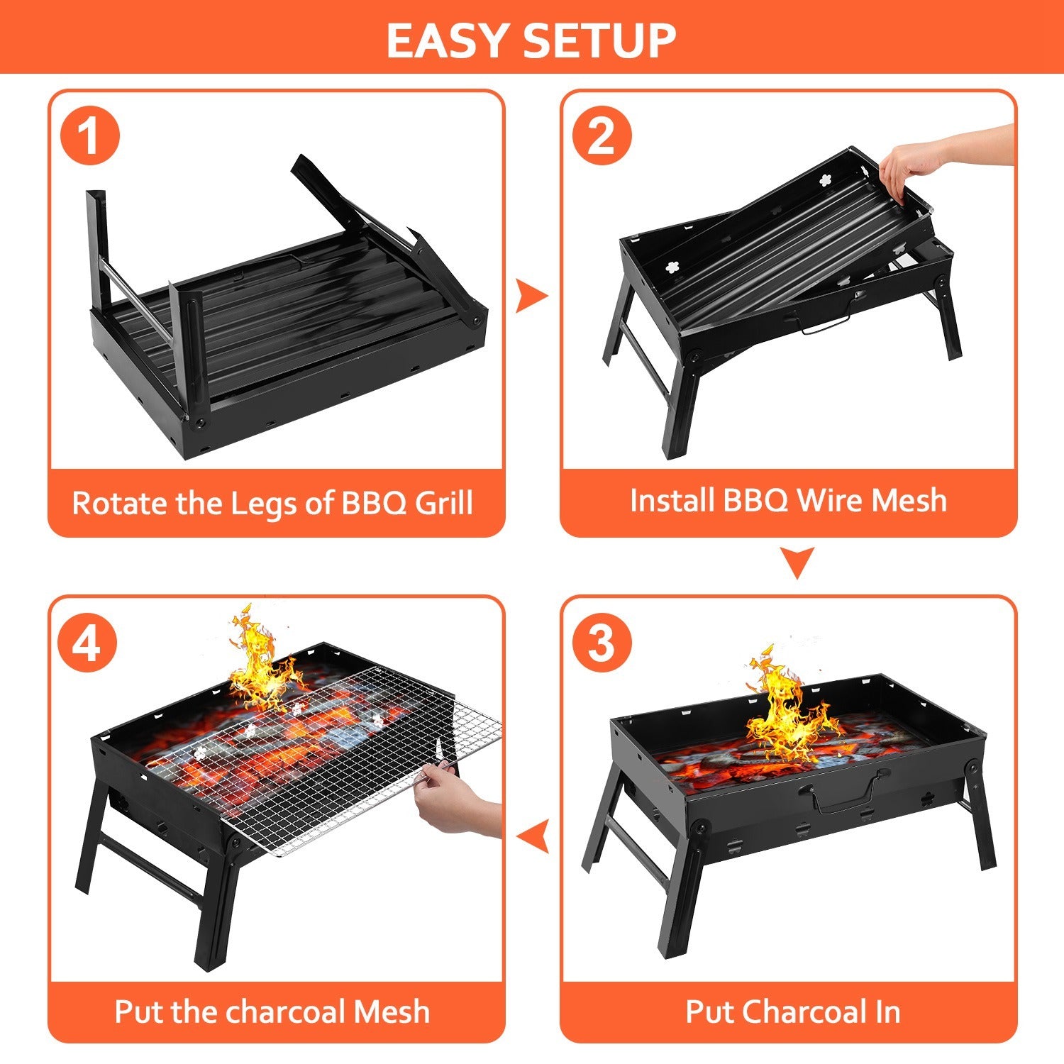 Portable BBQ Grill Foldable Charcoal Grill Camping Garden Outdoor Travel