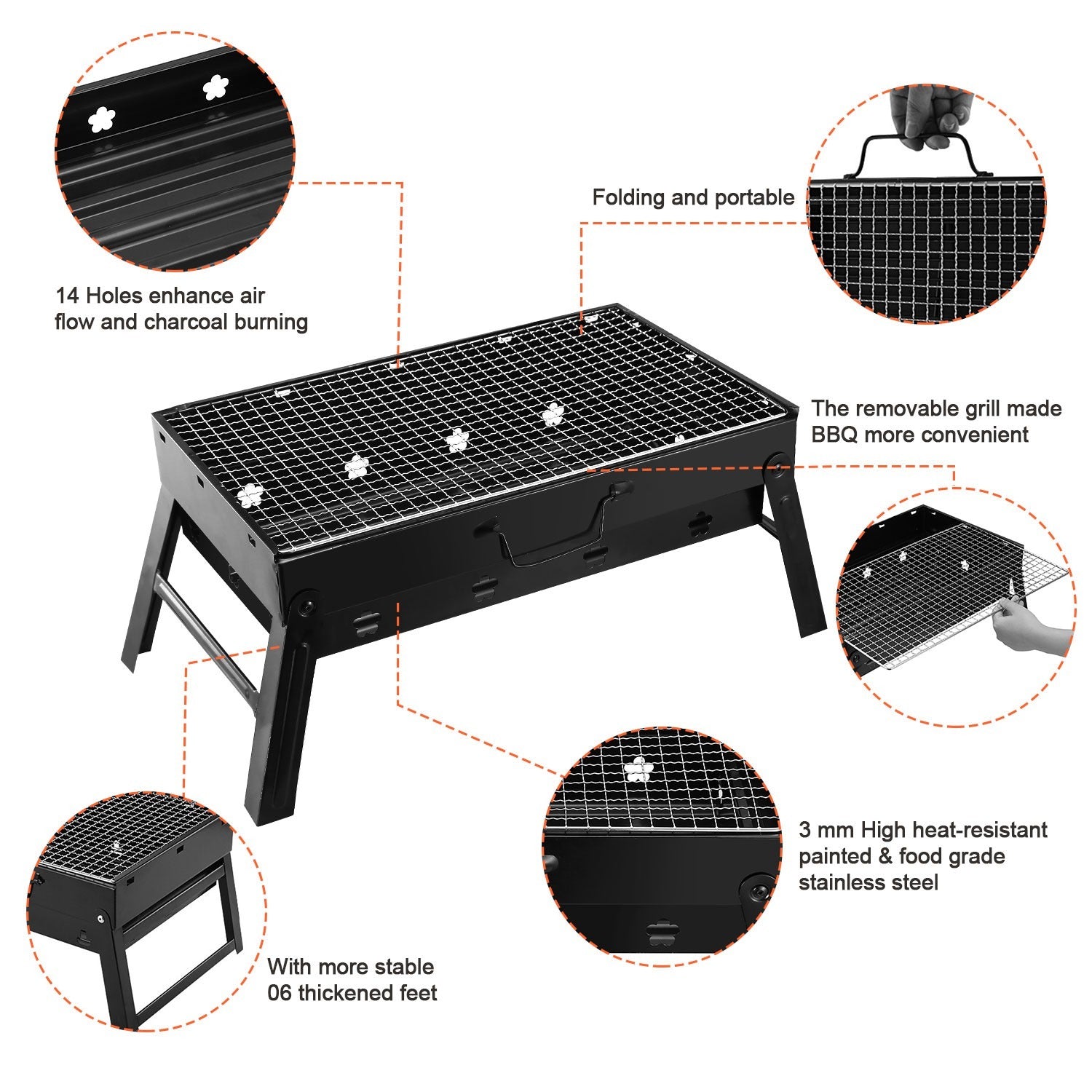 Portable BBQ Grill Foldable Charcoal Grill Camping Garden Outdoor Travel