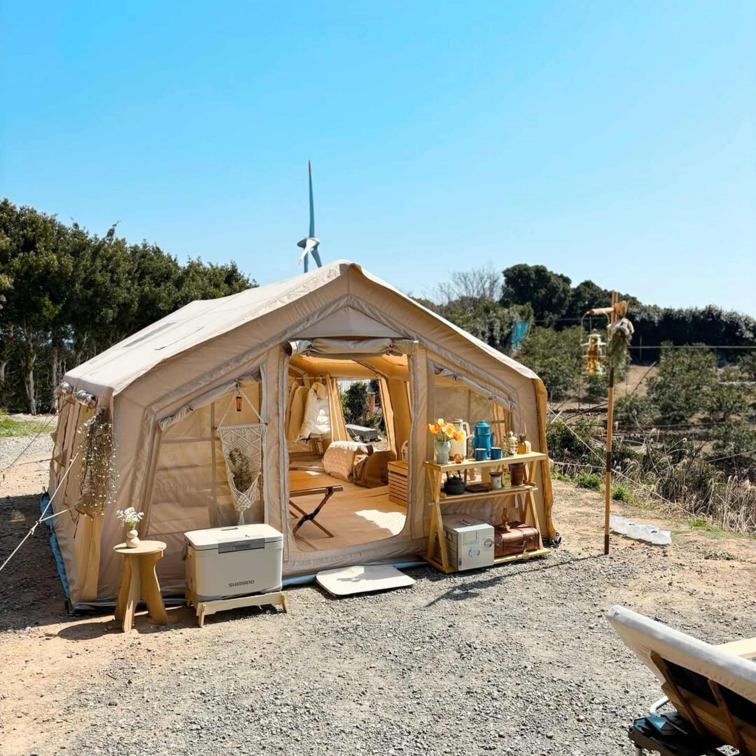 Coody 17.2 | RBM Outdoors (Koala 7) Beige + Stove Caminus M - Inflatable Tents for Camping with Stove | Backcountry Sportsman