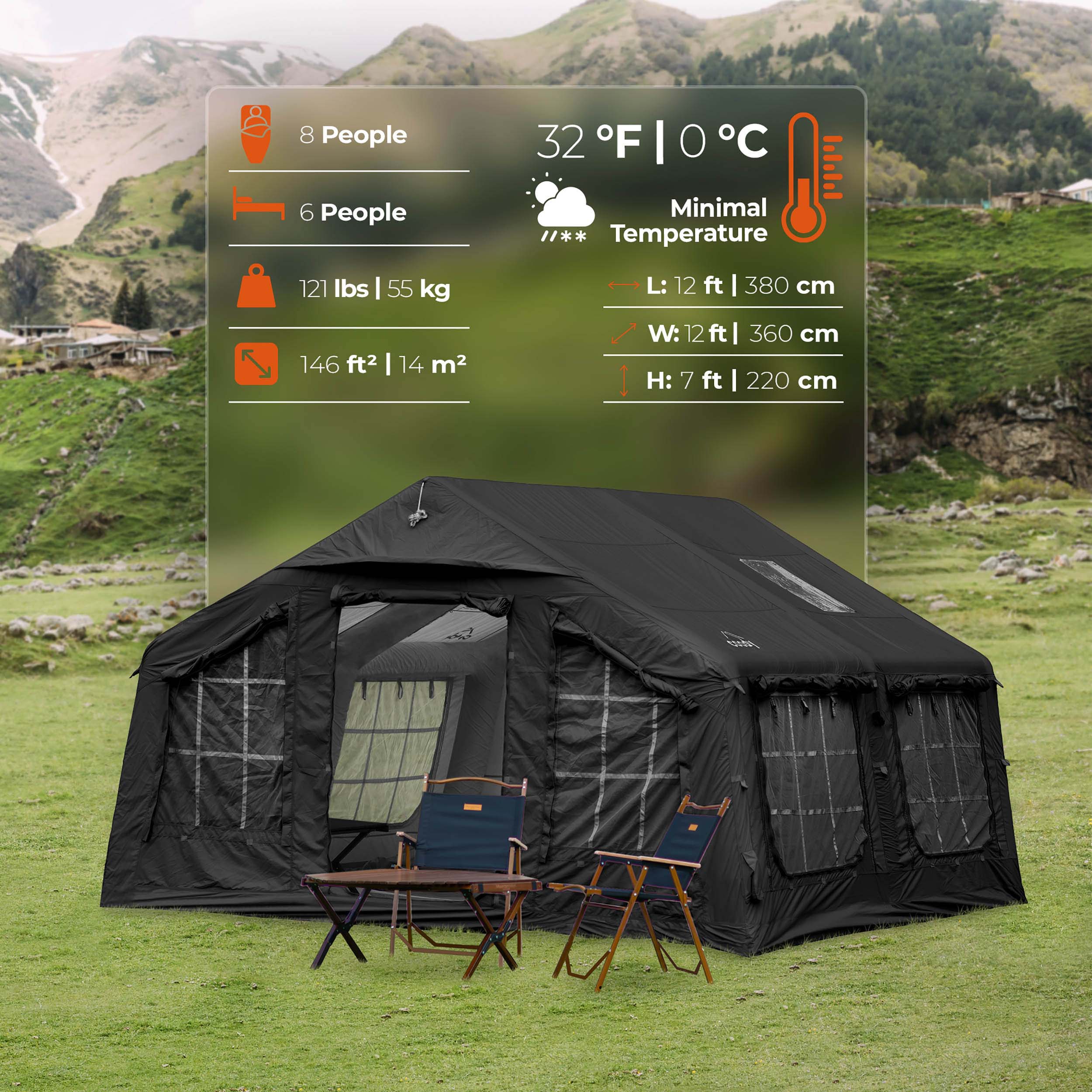 Coody 13.6 (Koala-5) Black Inflatable Tent House for Camping (2-8 person) | Backcountry Sportsman