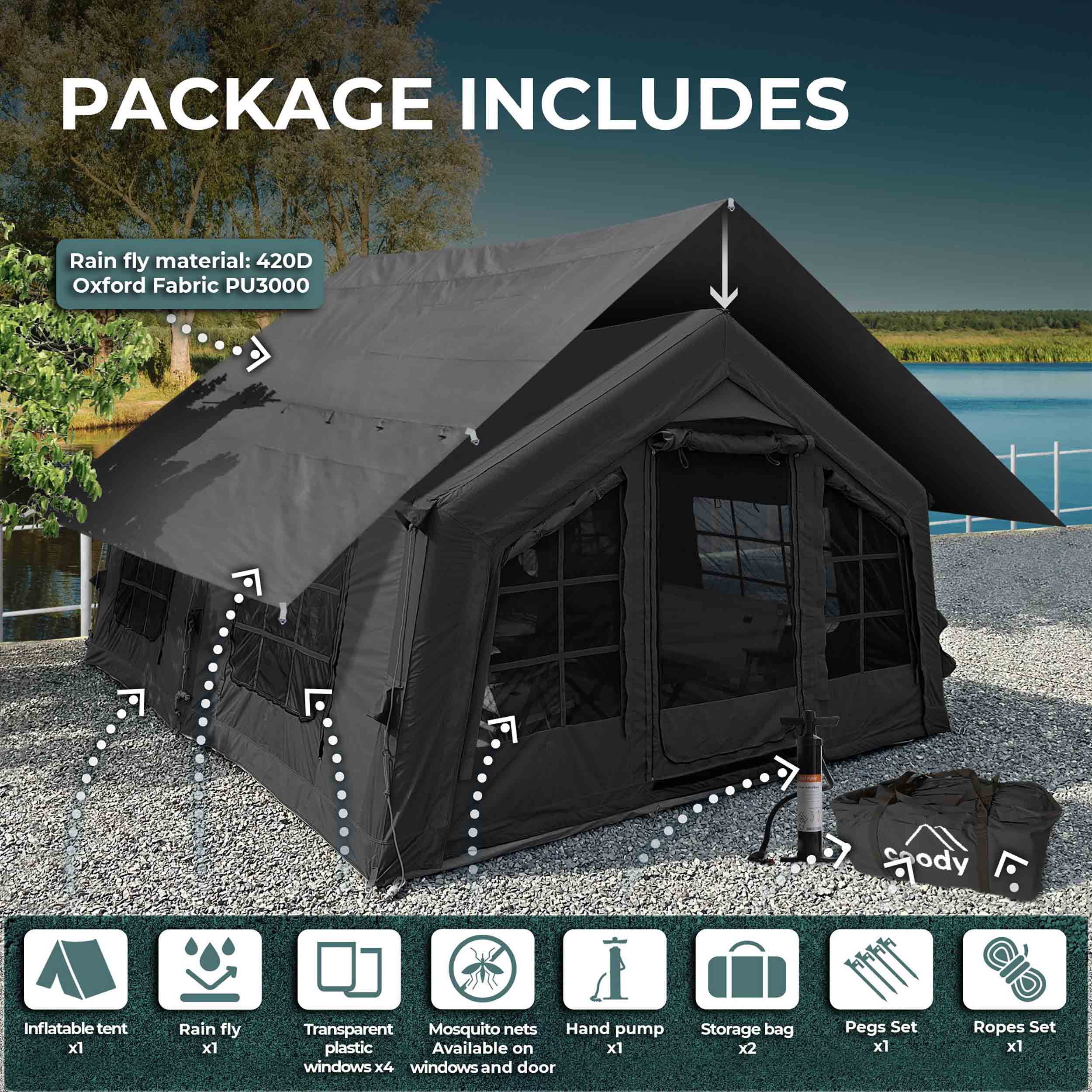 Coody 13.6 (Koala-5) Black Inflatable Tent House for Camping (2-8 person) | Backcountry Sportsman