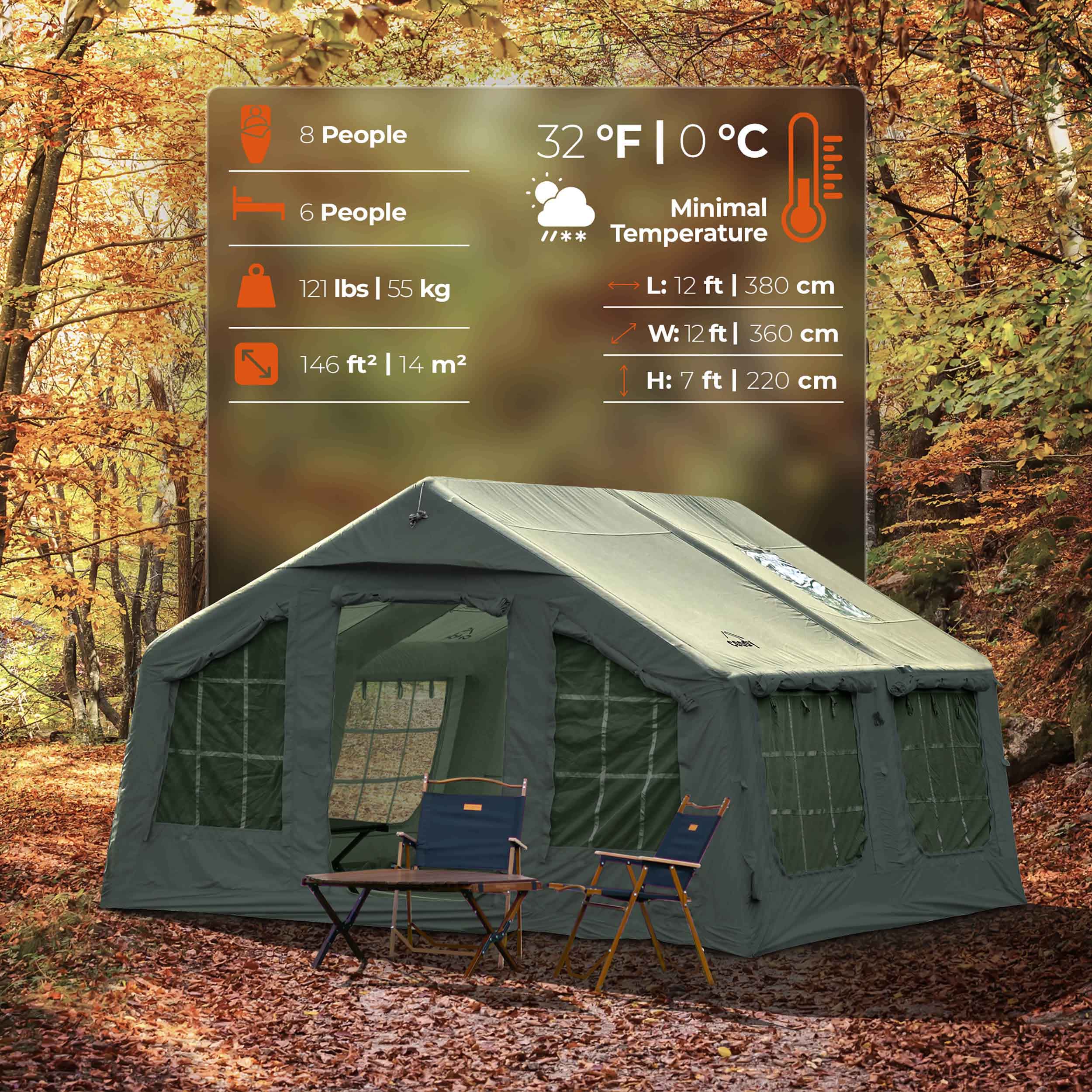Coody 13.6 (Koala-5) Forest Green Inflatable Tent House for Camping (2-8 person) | Backcountry Sportsman