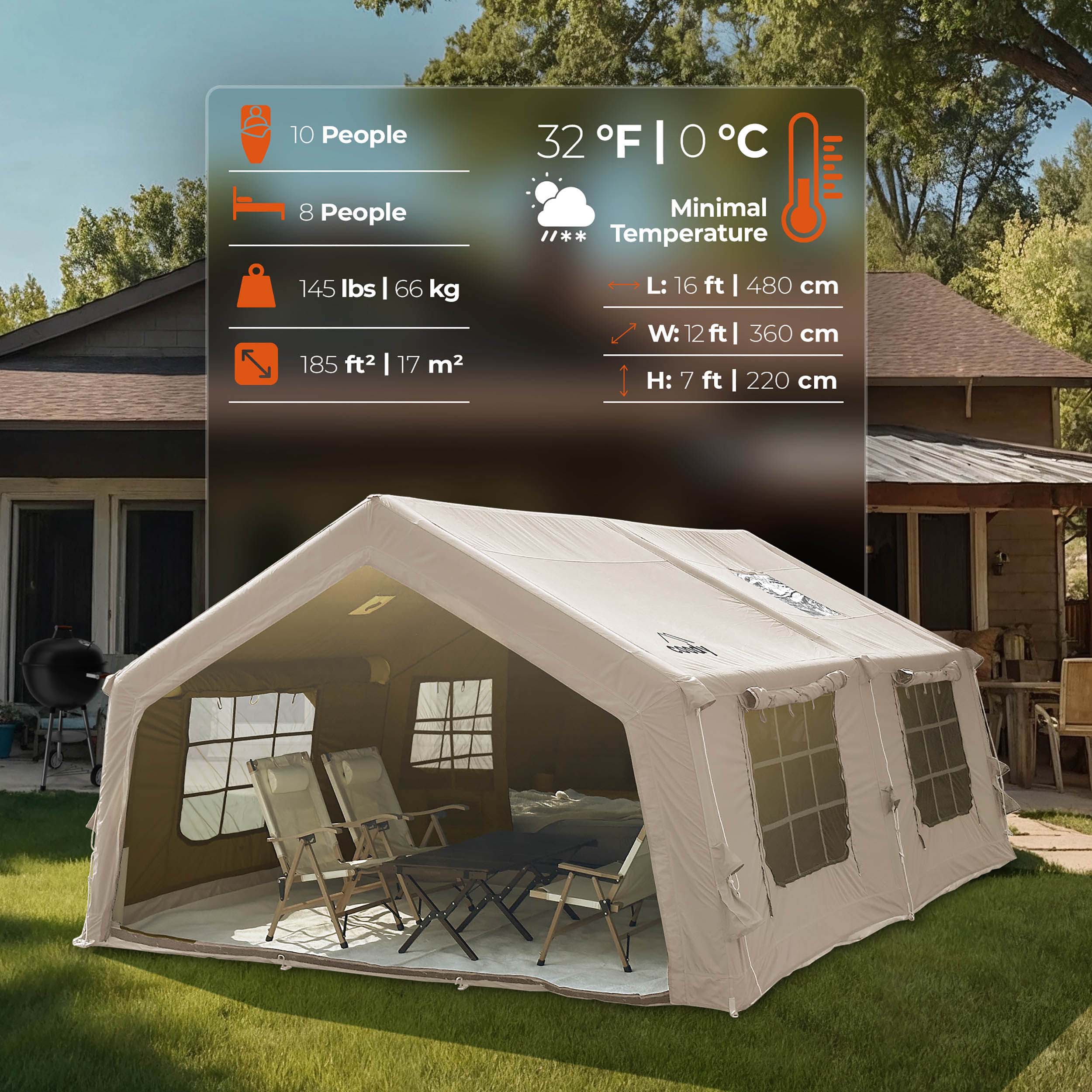 Coody 17.2 (Koala-7) Beige Inflatable Tent House for Camping (2-10 person) | Backcountry Sportsman