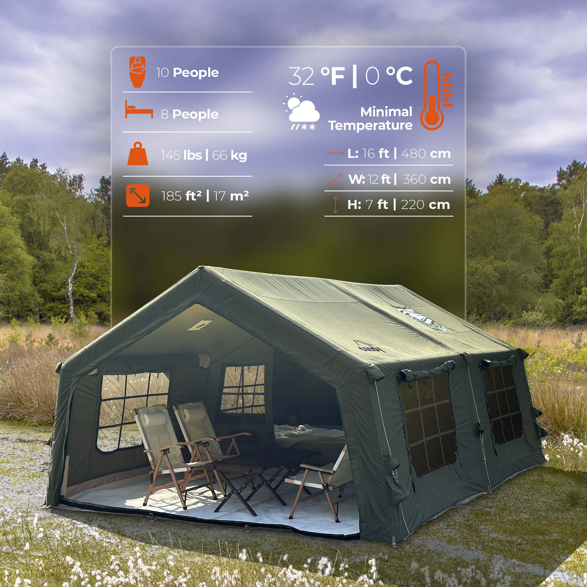 Coody 17.2 (Koala-7) Forest Green Inflatable Tent House for Camping (2-10 person) | Backcountry Sportsman