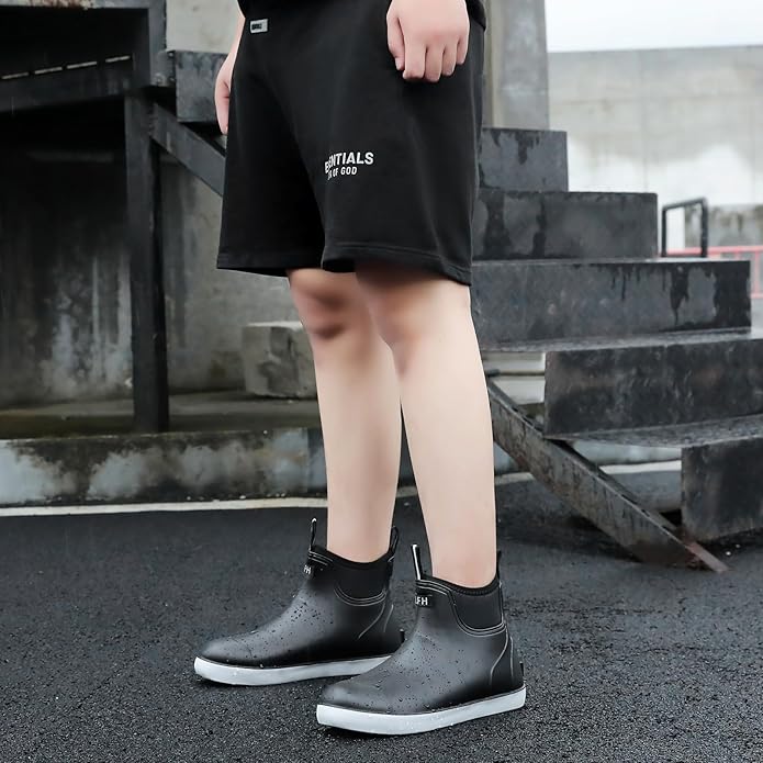 Lezzglt Mens Deck Boots Saltwater Fishing Booties Rubber Waterproof Ankle Rain Boots High-performance Footwear Chelsea Boots for Gardening Fishing Boating Camping Sailing | Backcountry Sportsman