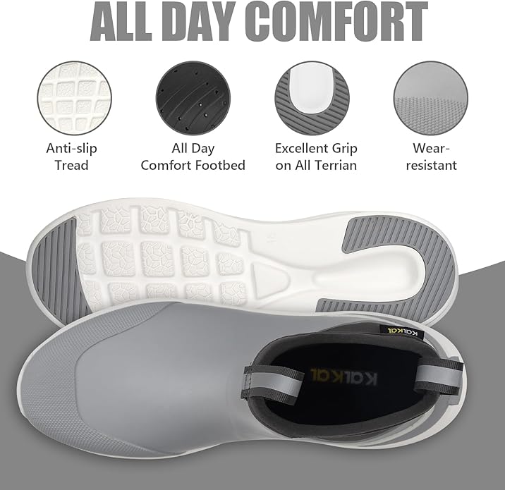 Kalkal Mens Deck Boots Waterproof Fishing Boots Rubber Ankle Rain Boots With High Traction (Size 6-13) | Backcountry Sportsman