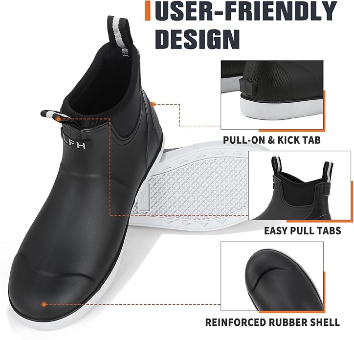 Lezzglt Mens Deck Boots Saltwater Fishing Booties Rubber Waterproof Ankle Rain Boots High-performance Footwear Chelsea Boots for Gardening Fishing Boating Camping Sailing | Backcountry Sportsman