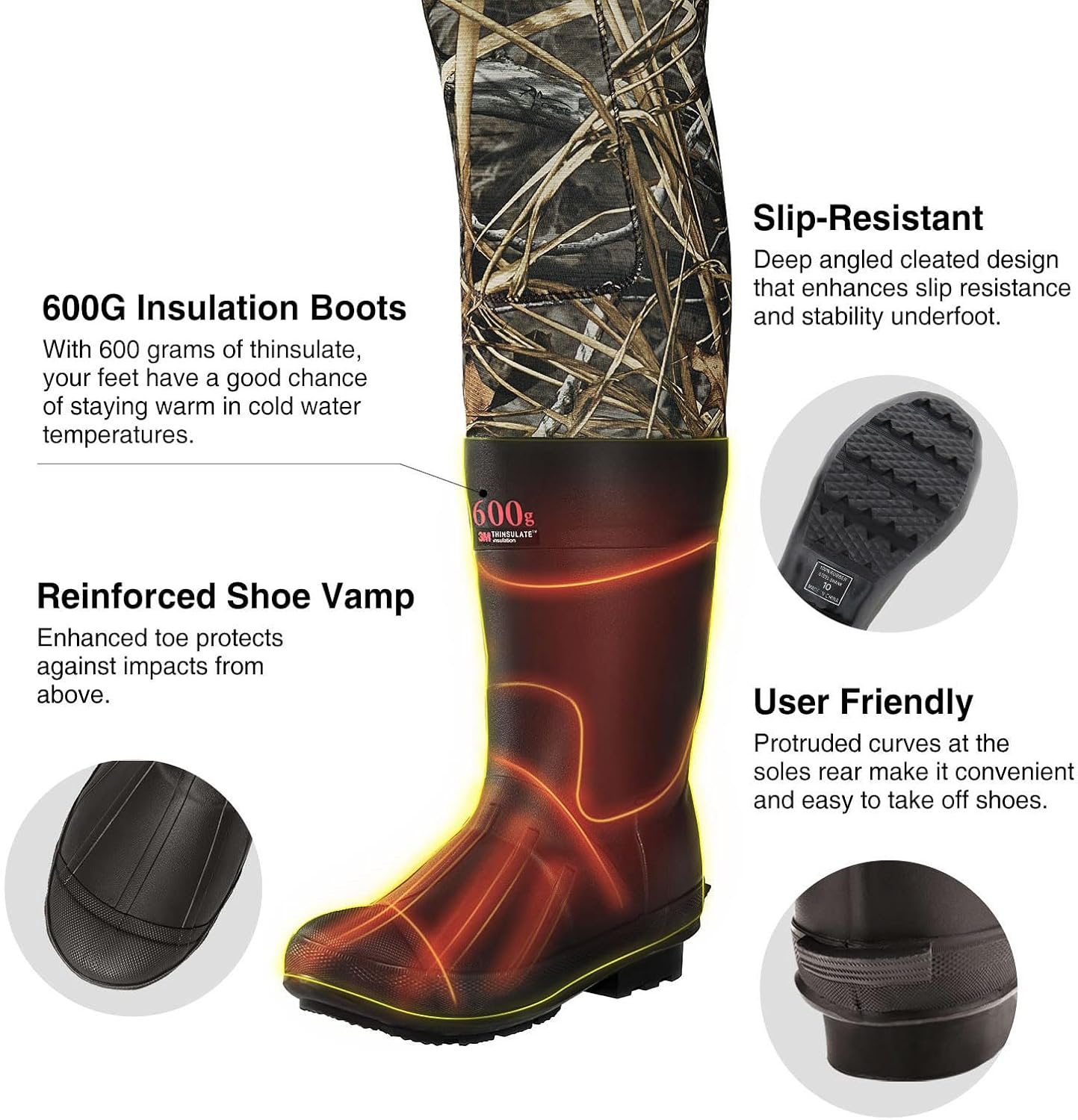 TIDEWE Chest Waders with Boot Hanger Hunting Waders for Men Next Camo Evo with 600G Insulation Waterproof Cleated Neoprene Bootfoot Wader Insulated Hunting & Fishing Waders (Size 9) | Backcountry Sportsman