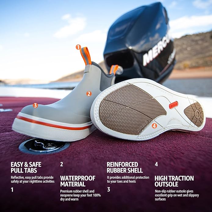 HISEA Mens Deck Boots Saltwater Fishing Booties Waterproof Ankle Rain Boots High Traction Black | Backcountry Sportsman