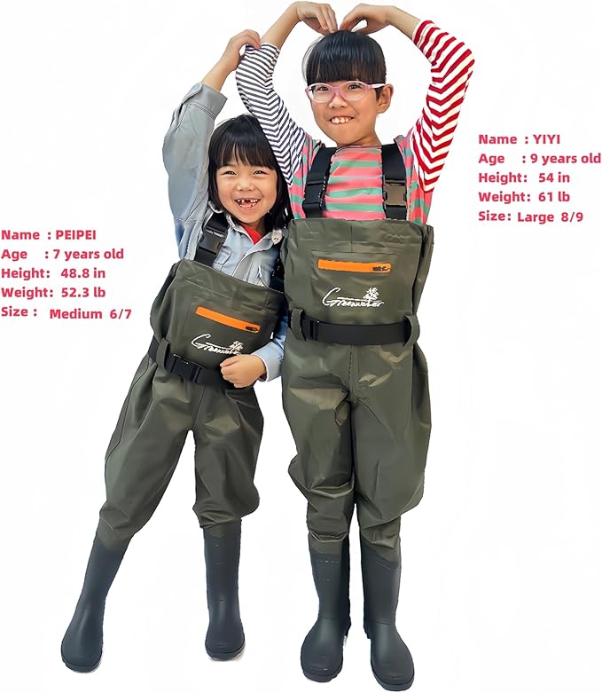 GREENWATER Kids Chest Waders Youth Fishing Waders with Boots Waterproof for Children Boys Girls Hanger & Bag Included (GREEN 6/7) | Backcountry Sportsman