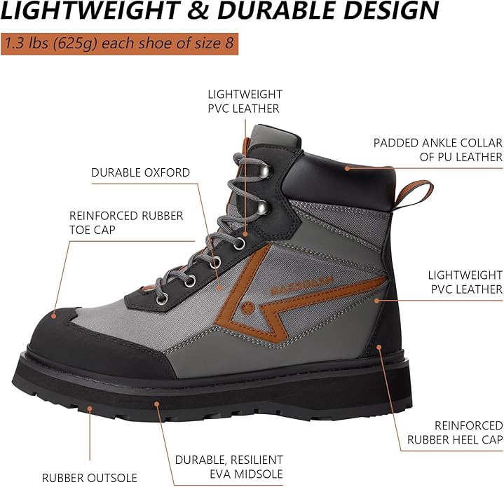 BASSDASH Men’s Wading Boots Lightweight Anti-Slip Rubber Sole Fly Fishing Wading Shoes | Backcountry Sportsman