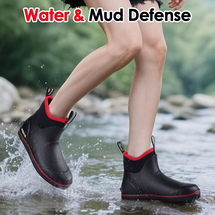 Kalkal Womens Deck Boots Waterproof Ankle Rain Boots Fishing Boots with High Traction Womens Rubber Boots For Gardening Fishing Boating Camping | Backcountry Sportsman