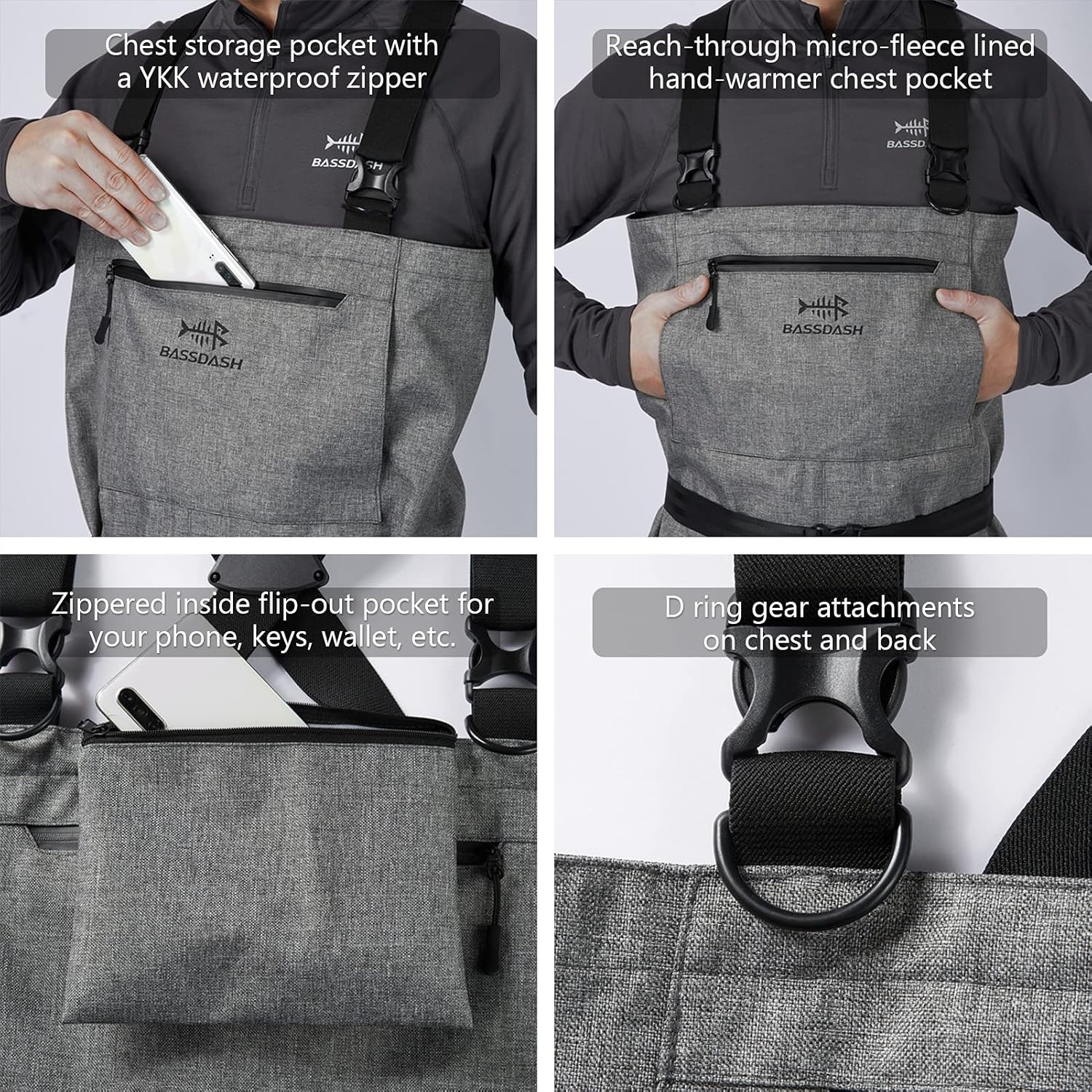 BASSDASH IMMERSE Breathable Ripstop Stocking Boot Foot Fishing Hunting Waders Lightweight Grey Camo Chest Wader for Men Women | Backcountry Sportsman