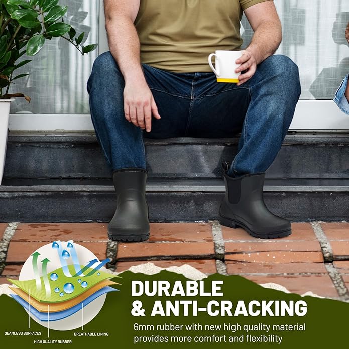 Furuian Mens Rain Boots Wide Calf Waterproof Rubber Boots Wide Width Non Slip Work Boots Ankle/Short Chelsea Rain Boots Hunting Boots Mud Boots for Fishing Agriculture Outdoor 9 wide | Backcountry Sportsman