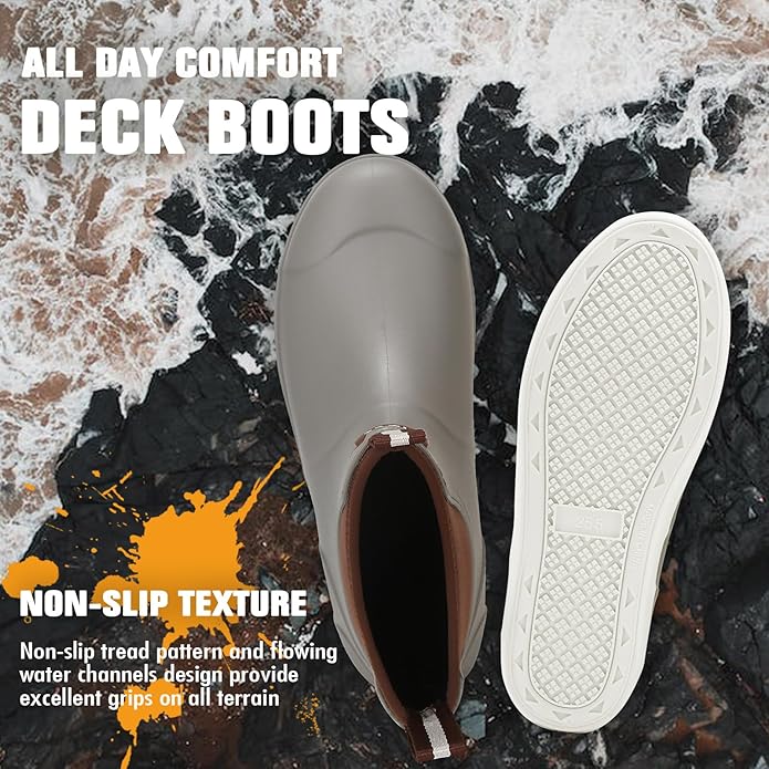 Men’s Deck Boots Deck Shoes Waterproof Rain Boots Saltwater Fishing Ankle Boots Non-Slip Rubber Garden Muck Boots for Gardening Boating Camping Sailing Fishing | Backcountry Sportsman