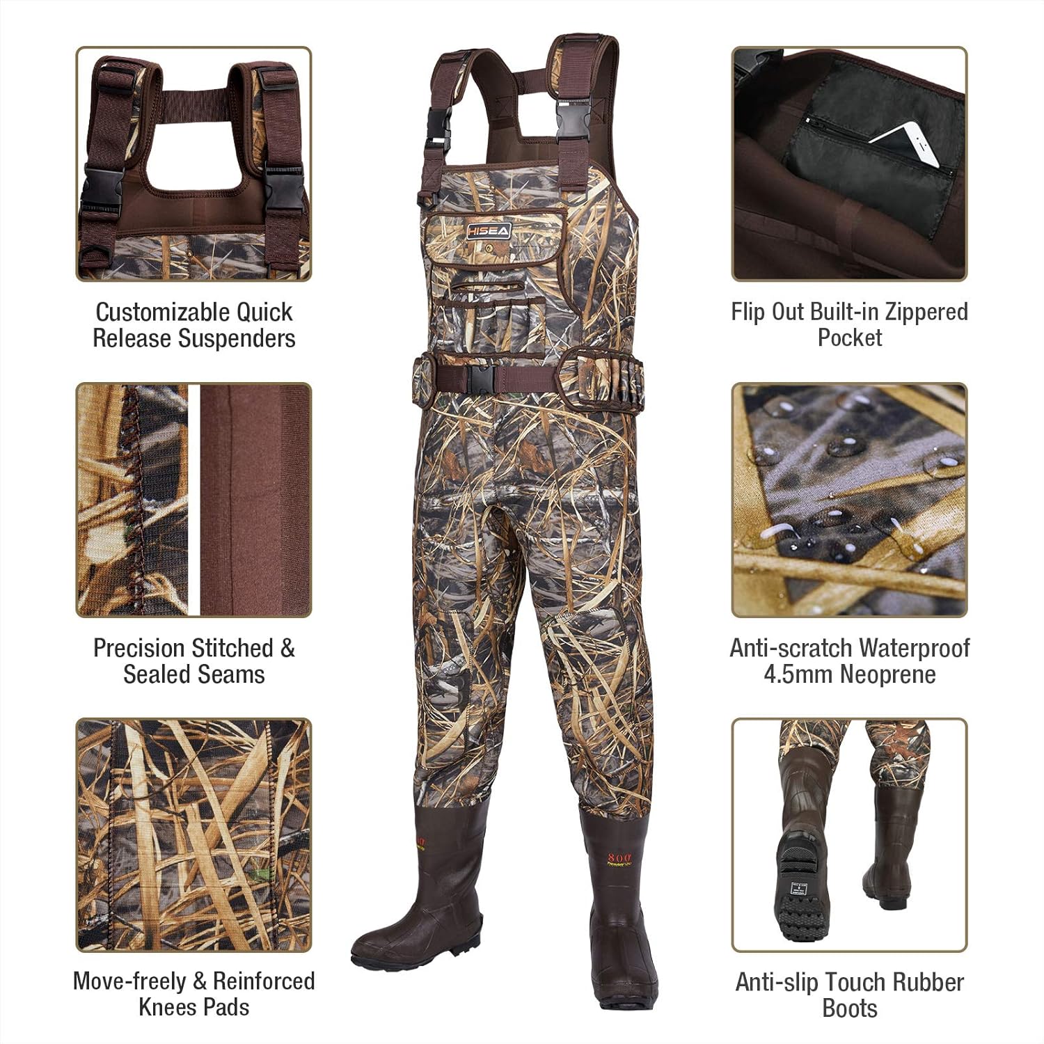 HISEA Hunting Waders Neoprene Chest Waders for Men with 800G Insulated Boots Waterproof Neoprene Bootfoot Waders | Backcountry Sportsman