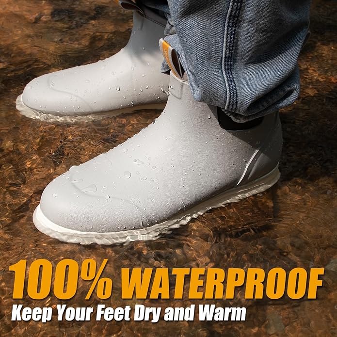 Hunthor Mens Deck Boots Waterproof Fishing Rain Boots Anti-Slip Rubber Shoes with Breathable Neoprene Lining Fishing Boating | Backcountry Sportsman