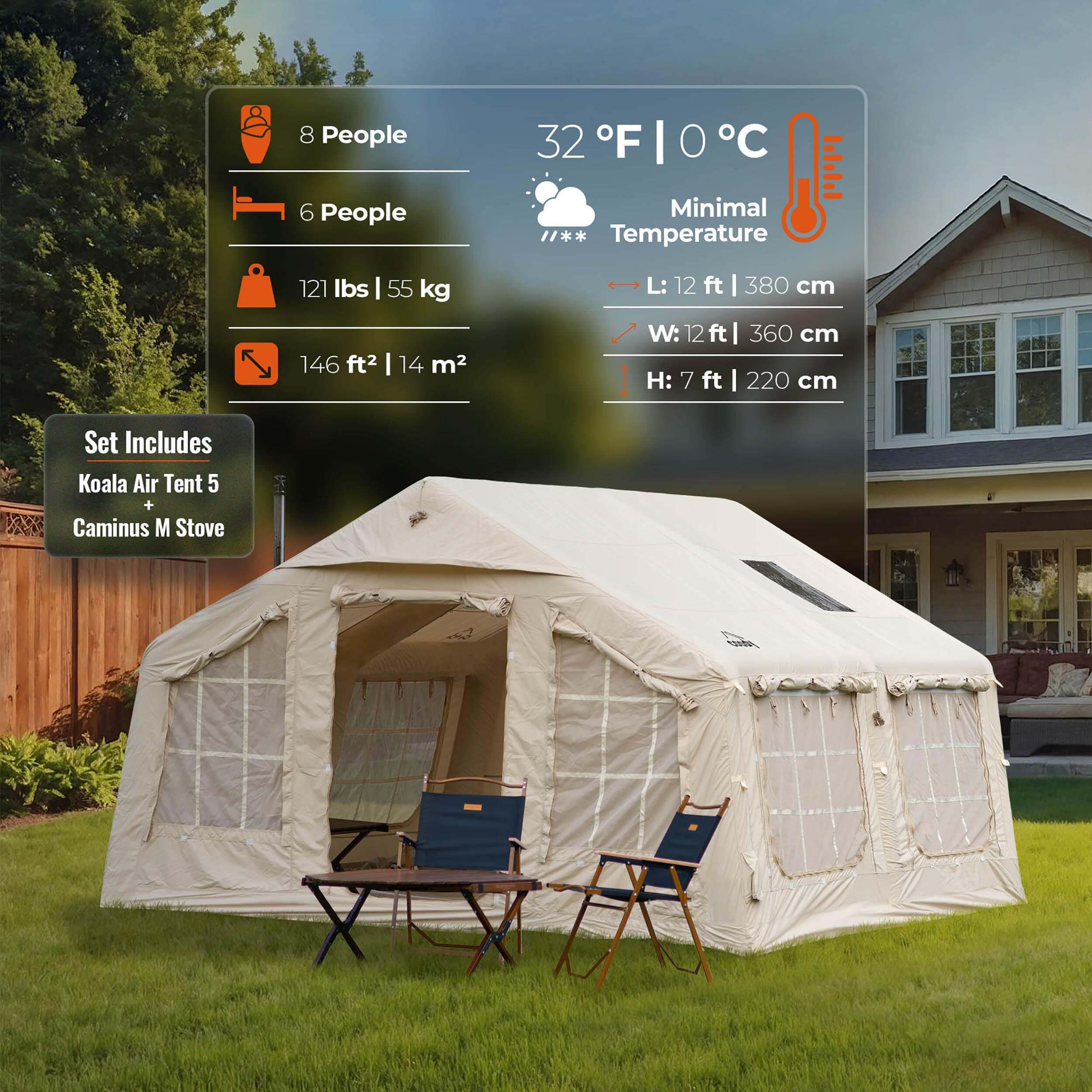 Coody 13.6 | RBM Outdoors Inflatable tent Koala 5 Beige + Stove Caminus M | Backcountry Sportsman