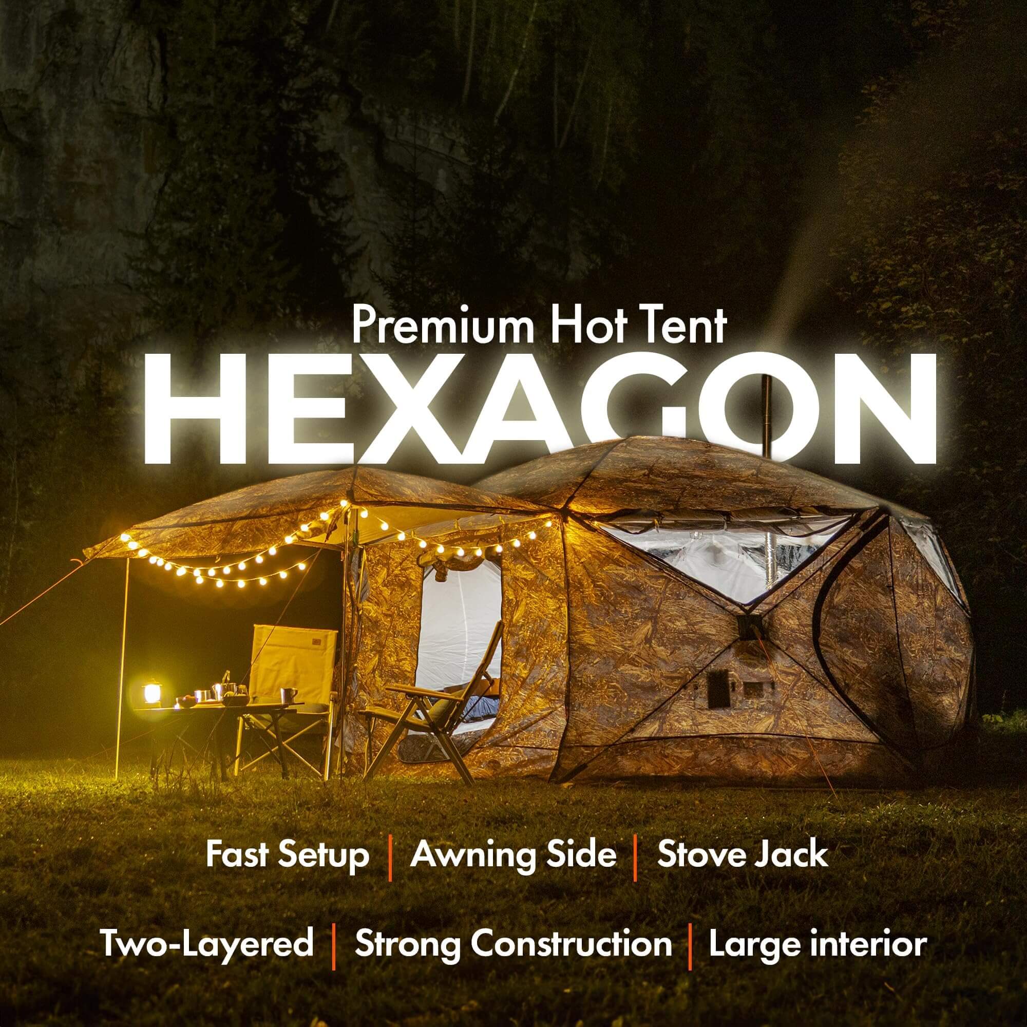 RBM All-Seasons tent Hexagon for 2-9 person + Wood Stove Caminus M + Three-Layer Floor | Backcountry Sportsman