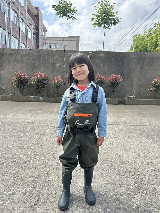 GREENWATER Kids Chest Waders Youth Fishing Waders with Boots Waterproof for Children Boys Girls Hanger & Bag Included (GREEN 6/7) | Backcountry Sportsman