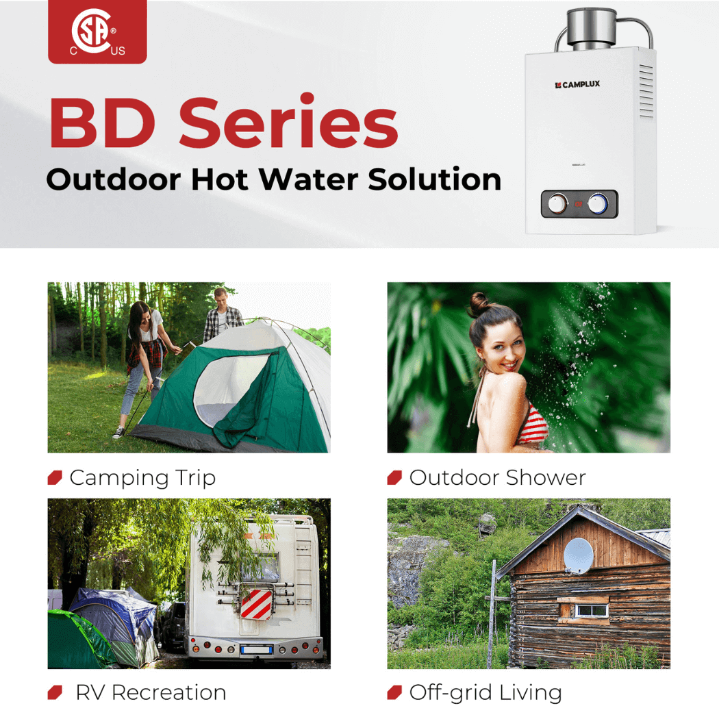 Camplux BD158C Tankless Propane Water Heater With Rain Cap | Backcountry Sportsman