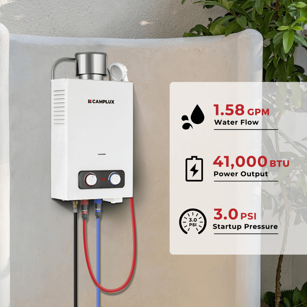 Camplux BD158C Tankless Propane Water Heater With Rain Cap | Backcountry Sportsman