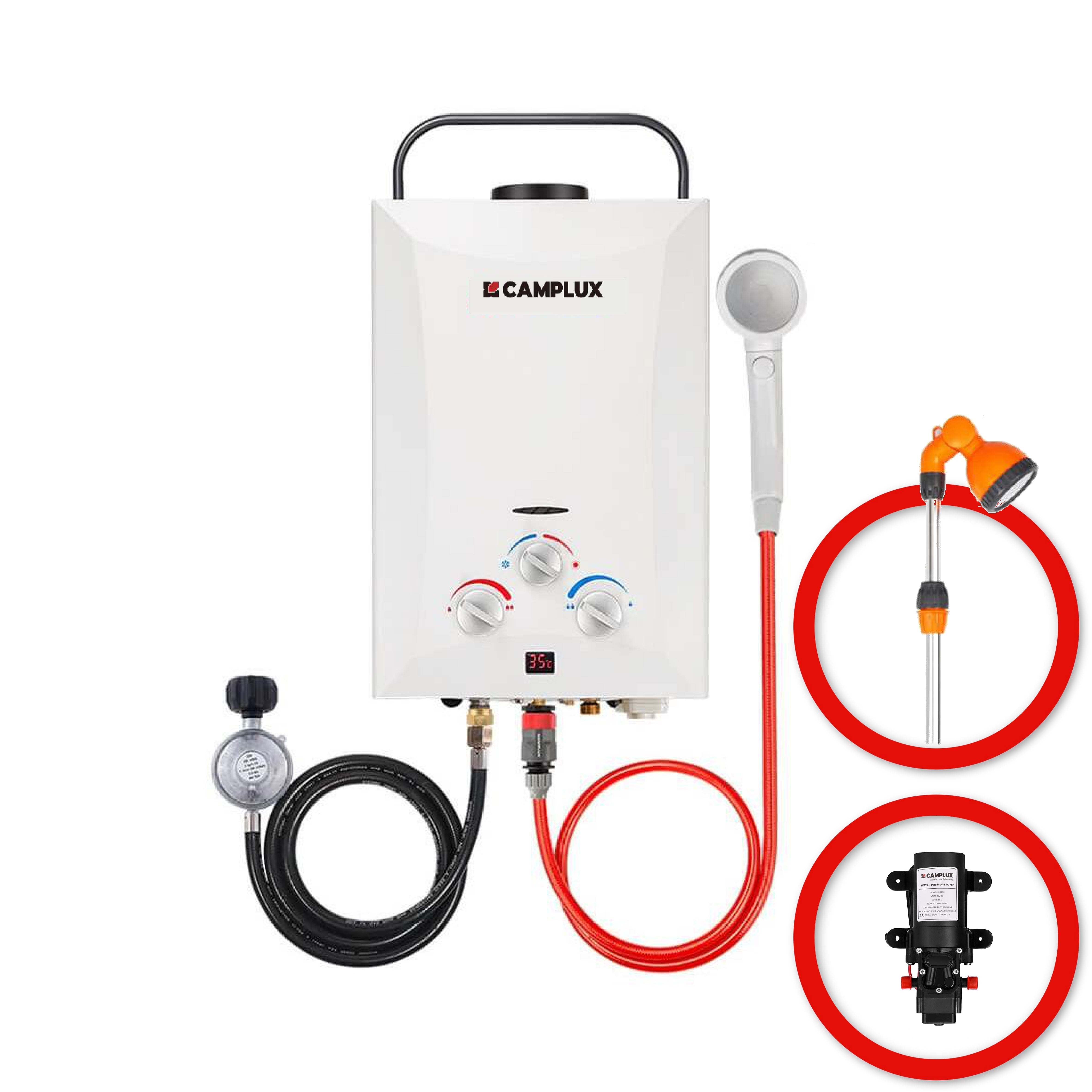Camplux 8L Portable Gas Hot Water Heater w/ 4.3L Pump & Sink Sprayer & Shower Stand | Backcountry Sportsman