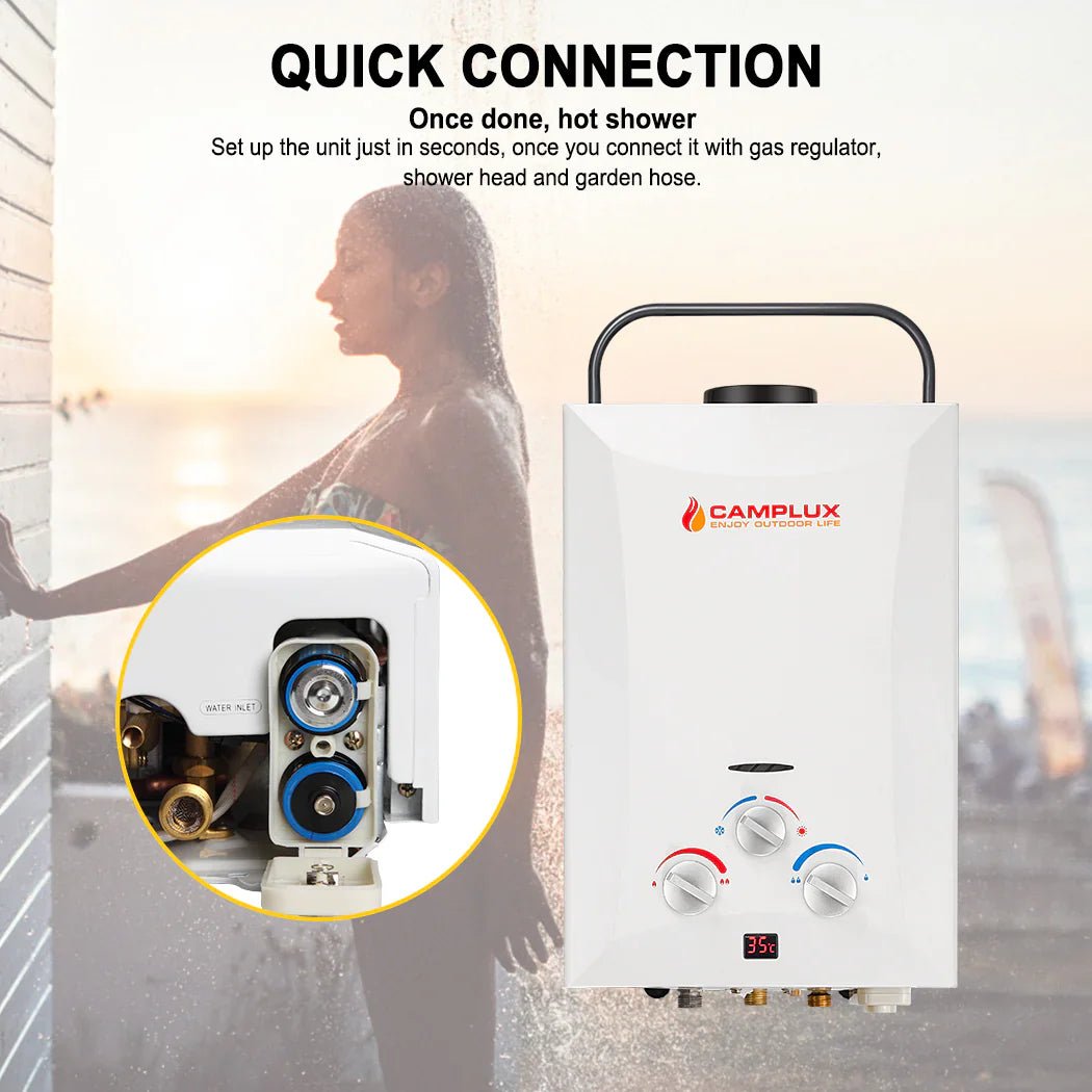 Camplux 8L Portable Gas Hot Water Heater w/ 4.3L Pump & Sink Sprayer & Shower Stand | Backcountry Sportsman