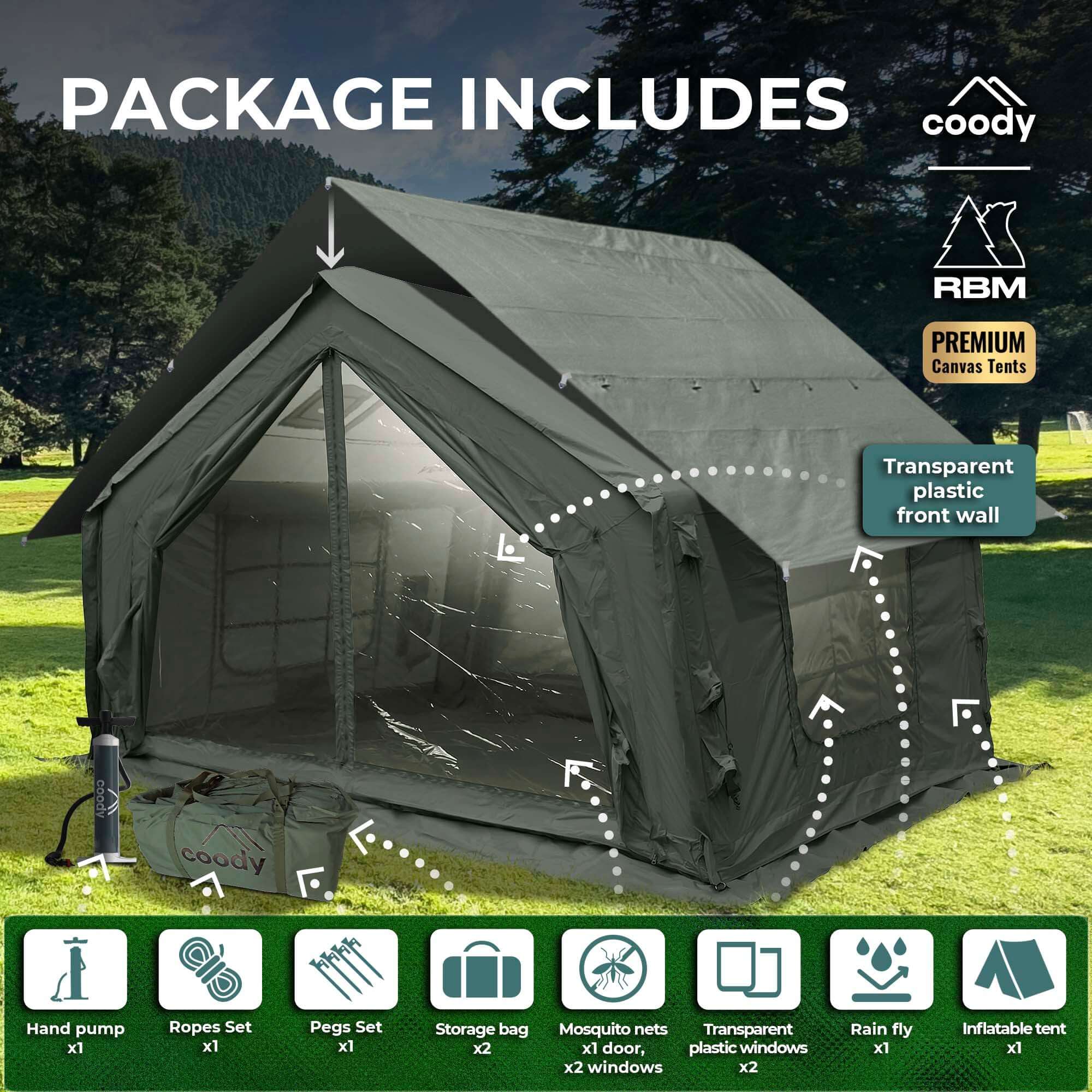 Coody 10 Forest Green Inflatable Tent House for Camping (2-4 person)
