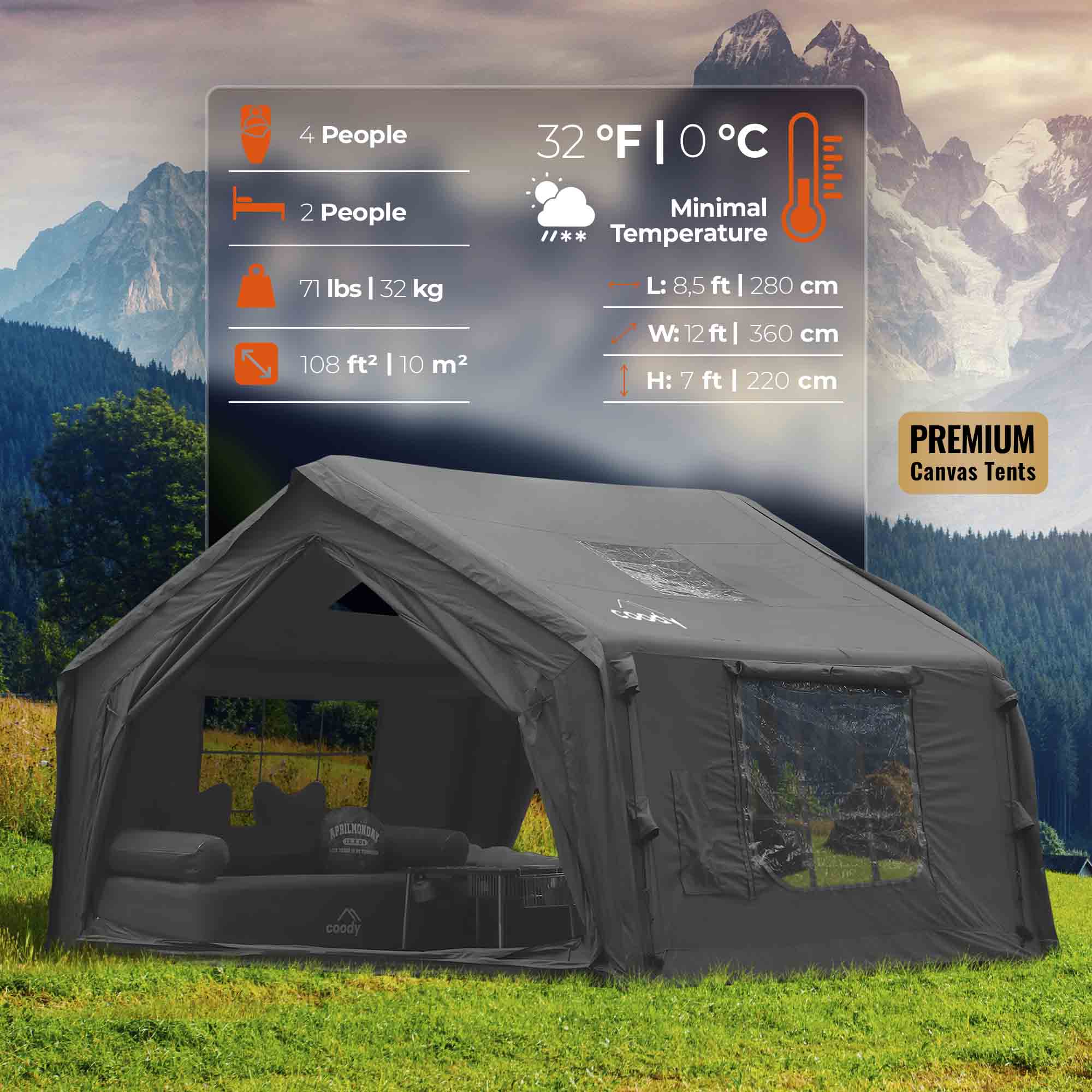 Coody 10 Black Inflatable Tent House for Camping (2-4 person) | Backcountry Sportsman