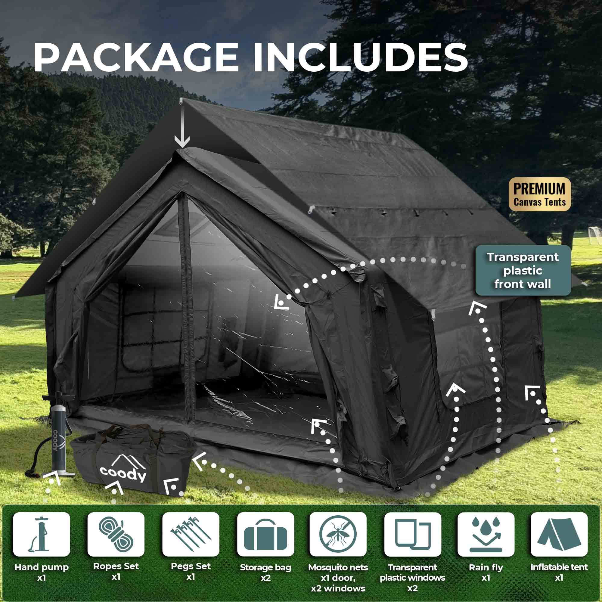Coody 10 Black + Stove Caminus S - Inflatable Tents with Stove | Backcountry Sportsman