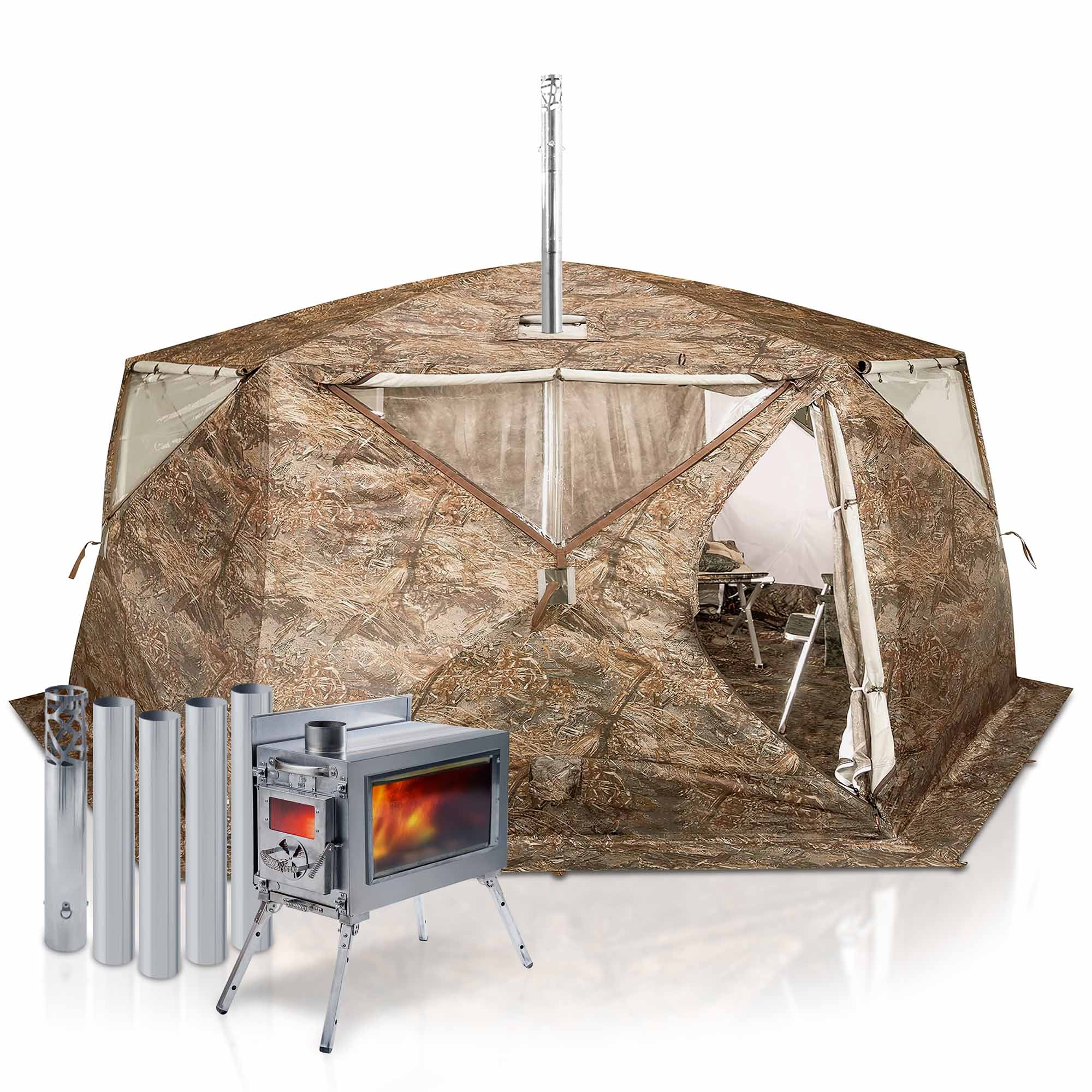 RBM All-Seasons tent Hexagon for 2-9 person + Wood Stove Caminus M | Backcountry Sportsman