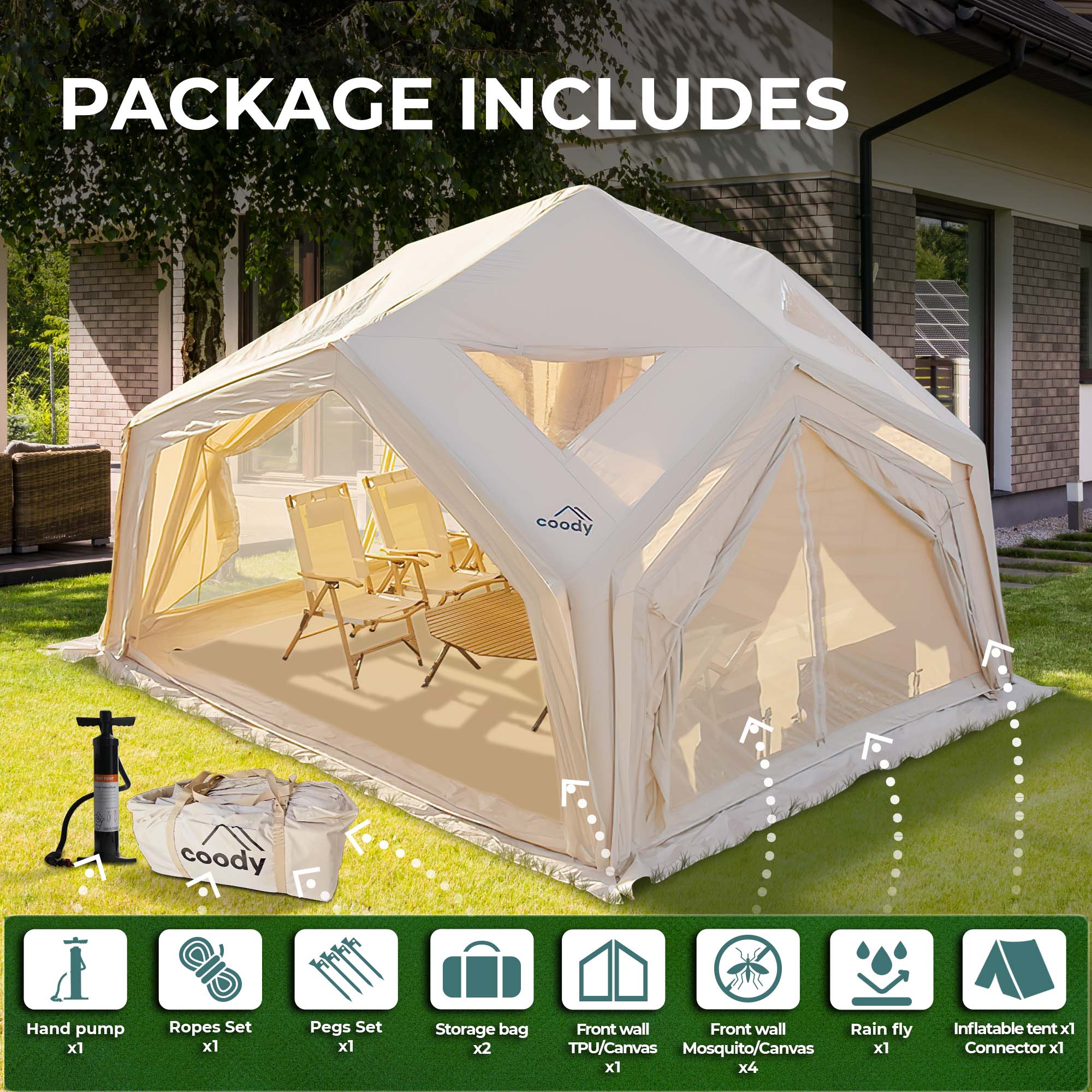 Coody Hub Beige (2-6 person) + Ground Sheet PVC + Carpet Coody Hub + Electric Pump