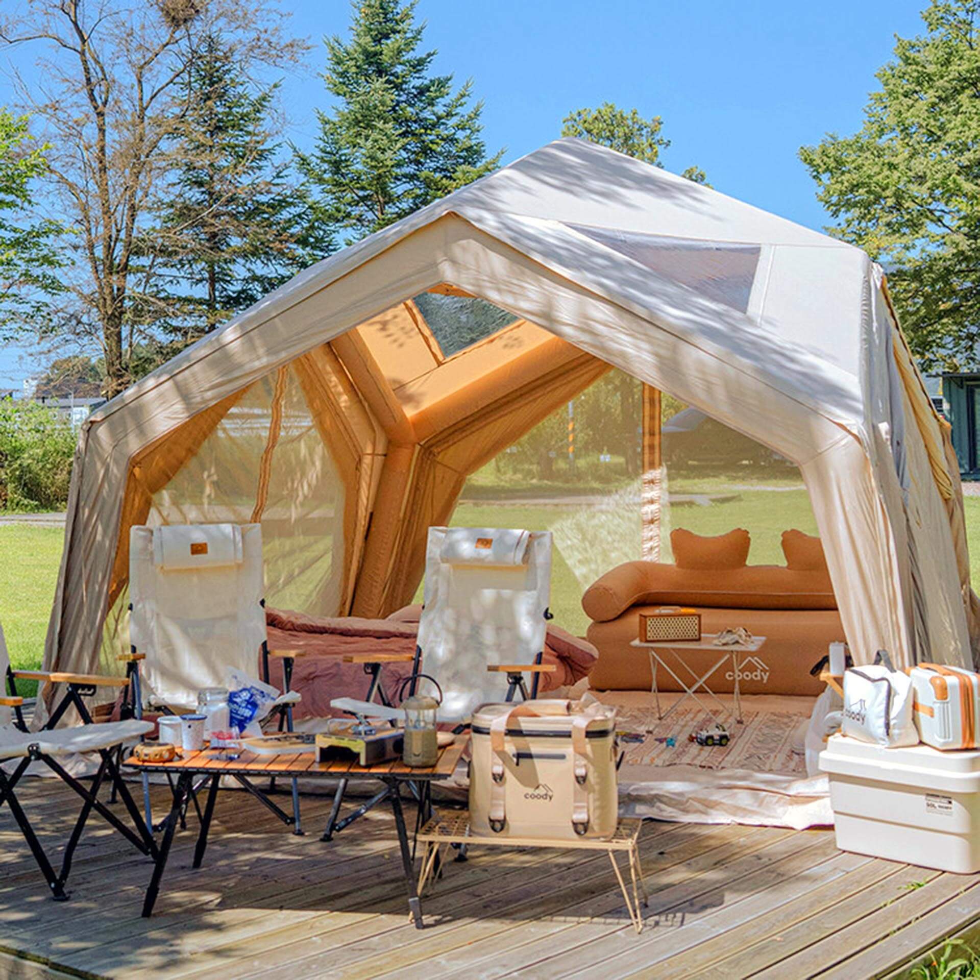 Coody | RBM Hub Shelter Inflatable Tent for 2-6 Person (Beige) | Backcountry Sportsman