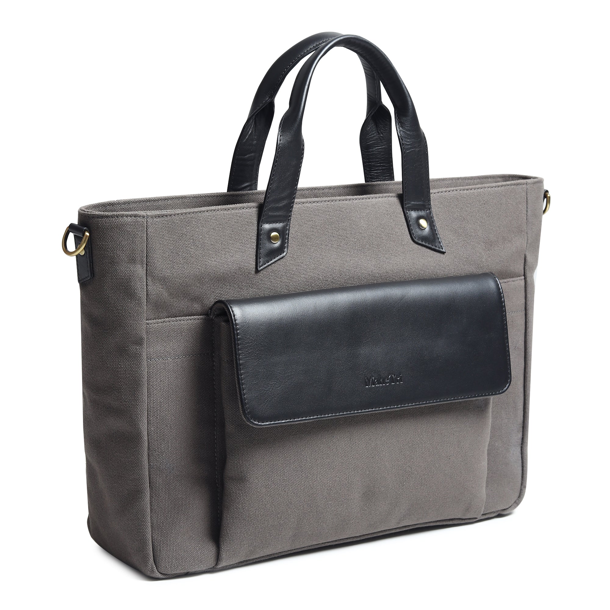 Voyager Canvas Leather Briefcase, Gray