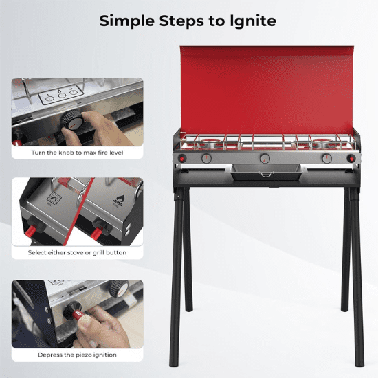 Camplux Propane Camping Stove 2 Burners & 1 Grill, 15,000 BTU Auto-Ignition | Backcountry Sportsman
