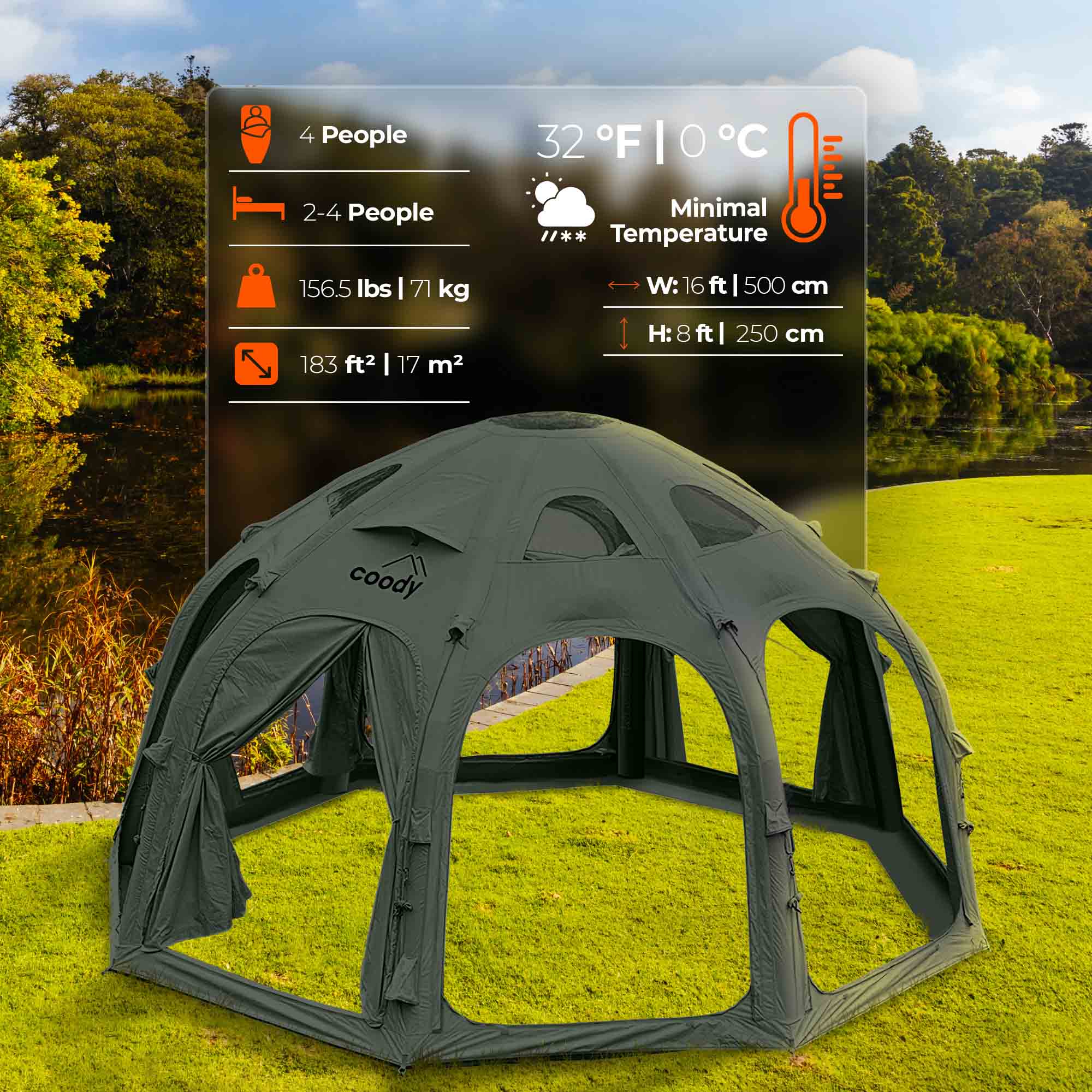 Coody Aurora Dome | RBM Outdoors Inflatable tent Octopus Forest Green for 2-4 person | Backcountry Sportsman