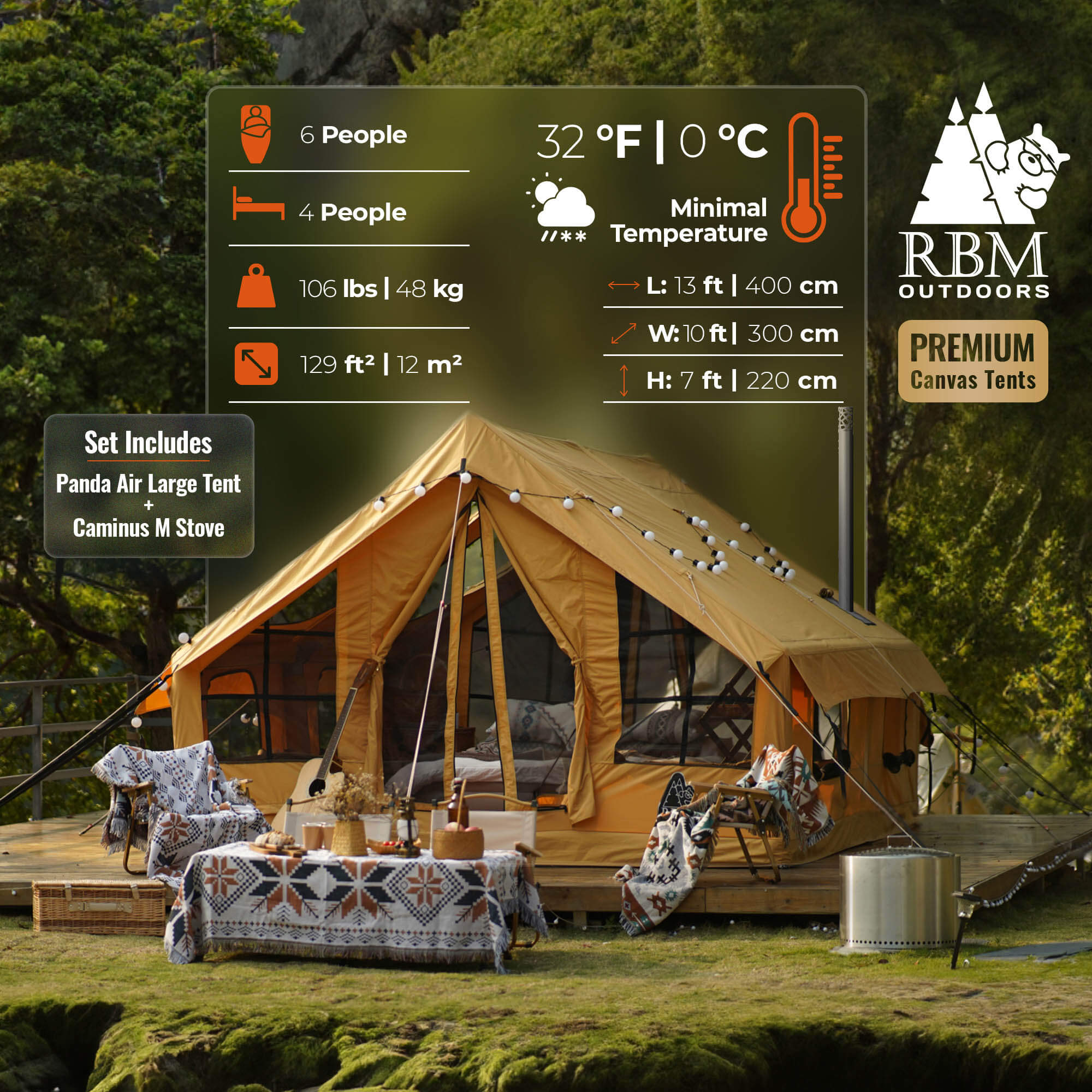 RBM Panda Large Sunny Beige + Stove Caminus M - Inflatable Tents for Camping with Stove | Backcountry Sportsman
