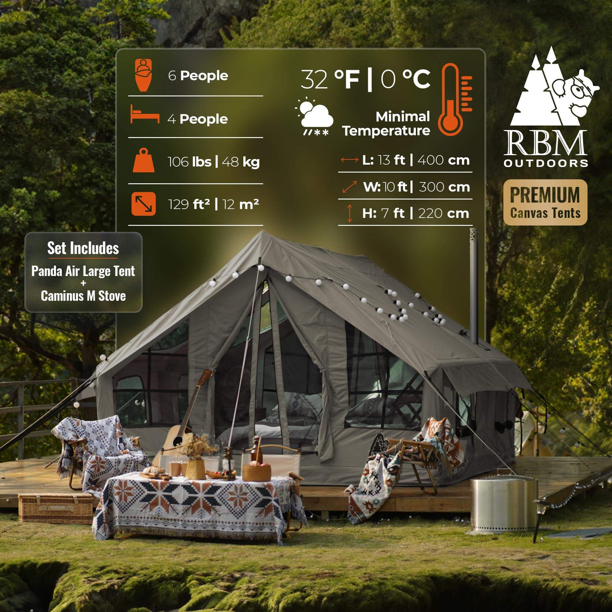 RBM Panda Large Forest Green + Stove Caminus M - Inflatable Tents for Camping with Stove | Backcountry Sportsman