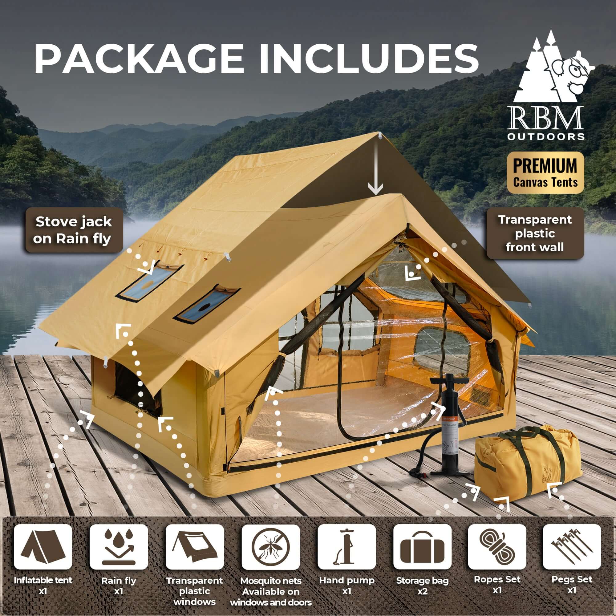 RBM Inflatable tent Panda Medium Sunny Beige for 1-4 person | Backcountry Sportsman