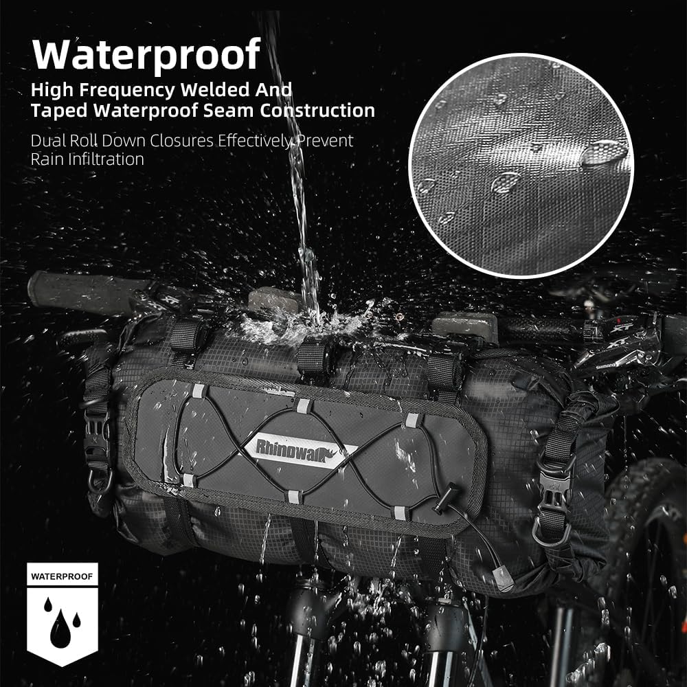 Rhinowalk Handlebar Bag Bicycle Front Bag Lightweight Waterproof Roll Bag 12L with Shoulder Strap RK9300 | Backcountry Sportsman