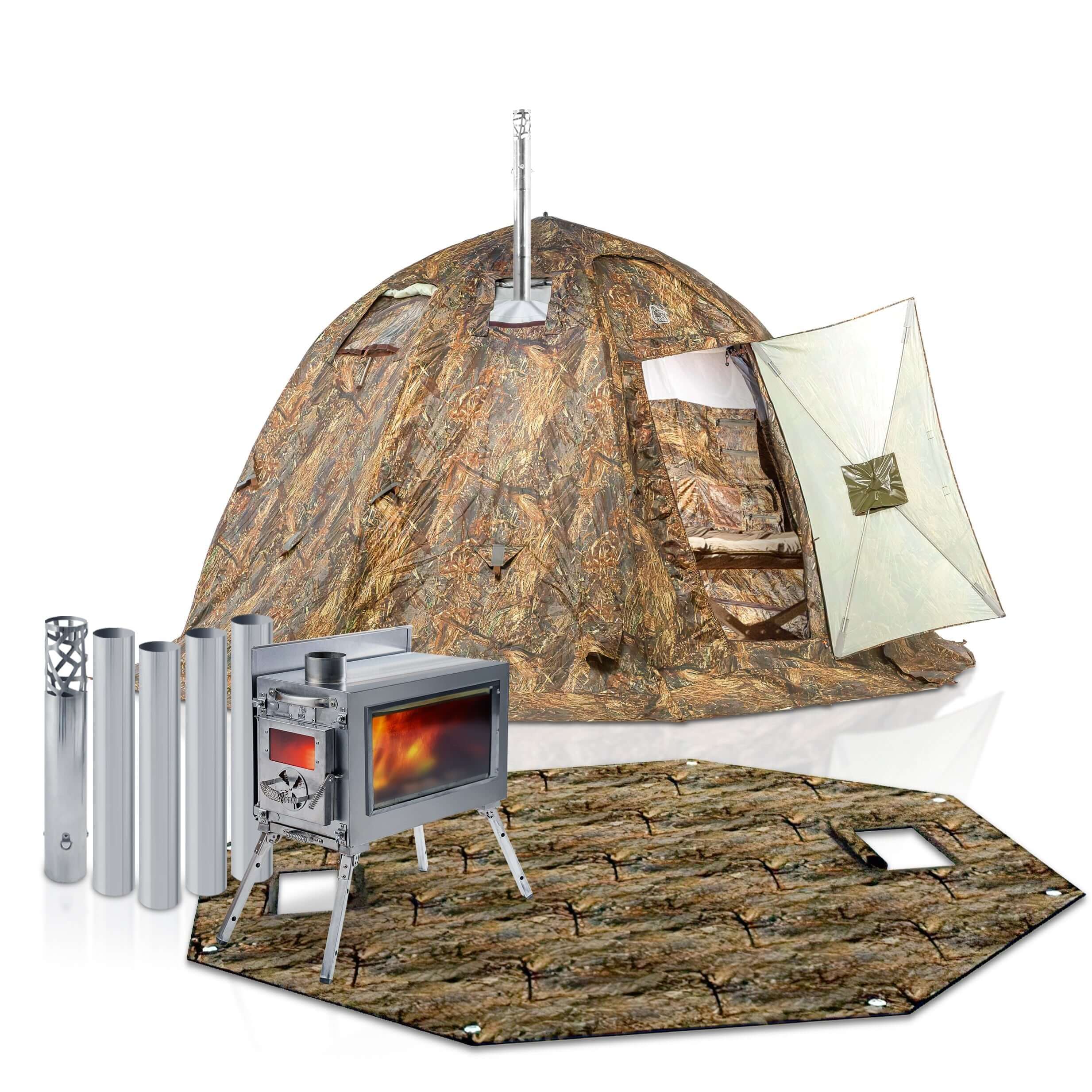 RBM All-Seasons tent UP-2 for 2-4 person + Wood Stove Caminus M + Three-Layer Floor | Backcountry Sportsman