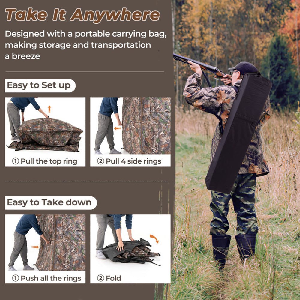 Hunting Blind 360 Degree One-Way See-Through Ground Blind For 2-3 Person