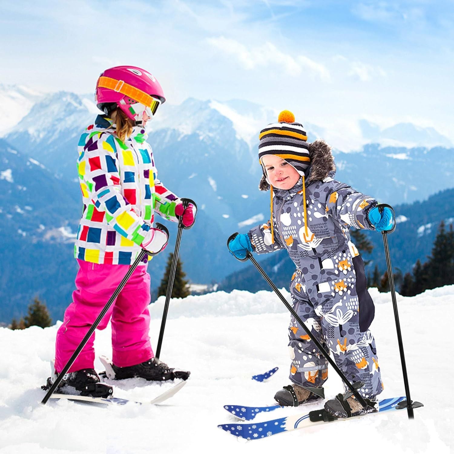 Snow Ski and Pole Set with Bindings 25.6" Ski Boards for Kids Age 2-4 Beginners, Blue | Backcountry Sportsman