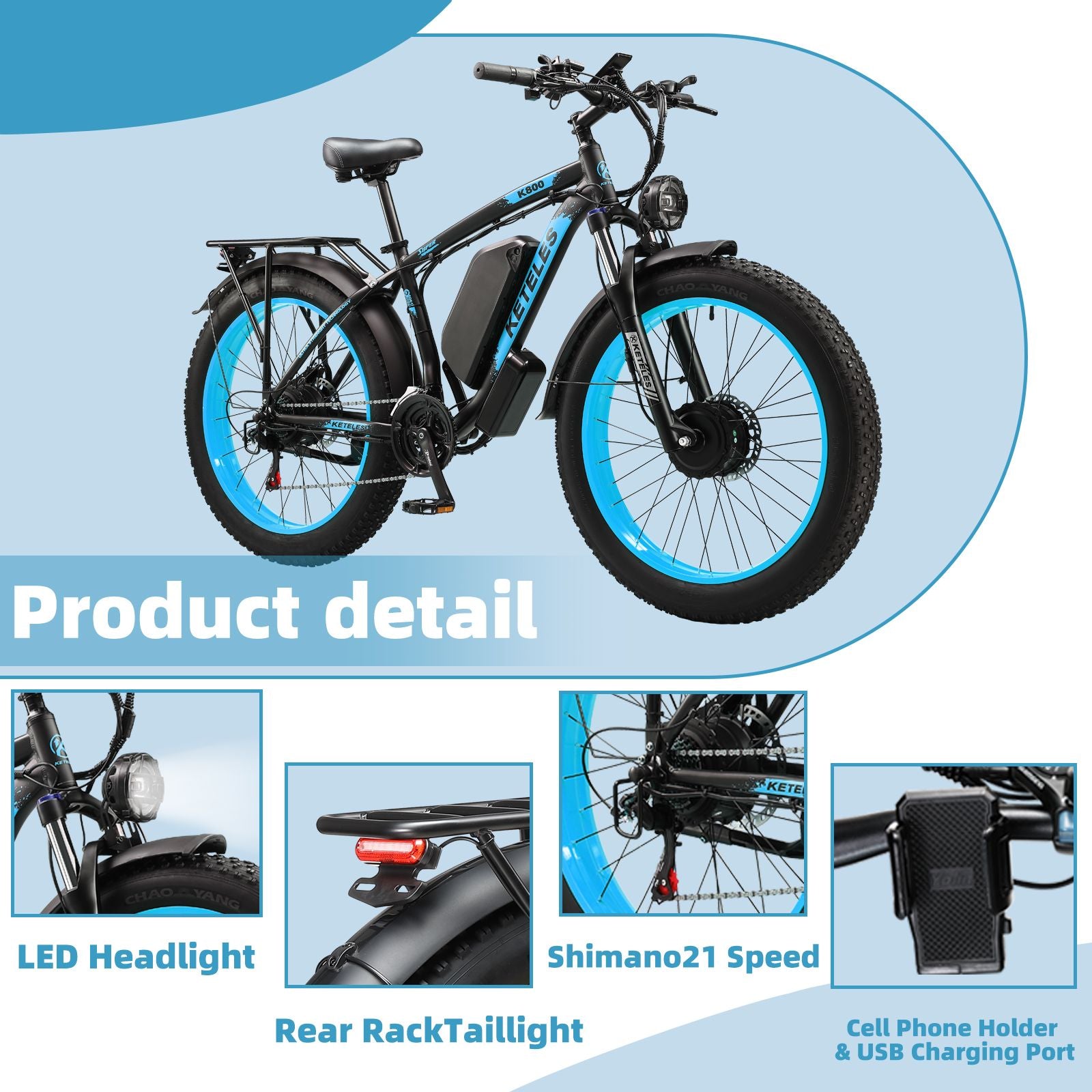 Electric Bike KETELES 48V 23AH Dual Motor 1000W*2 26"*4.0 MTB | Backcountry Sportsman