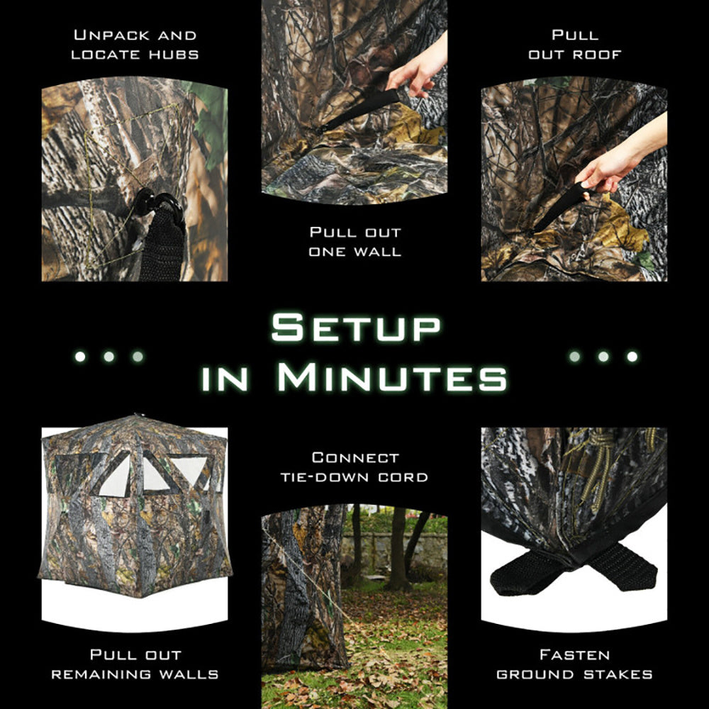 3 Person Portable Pop-Up Ground Hunting Blind With Tie-downs